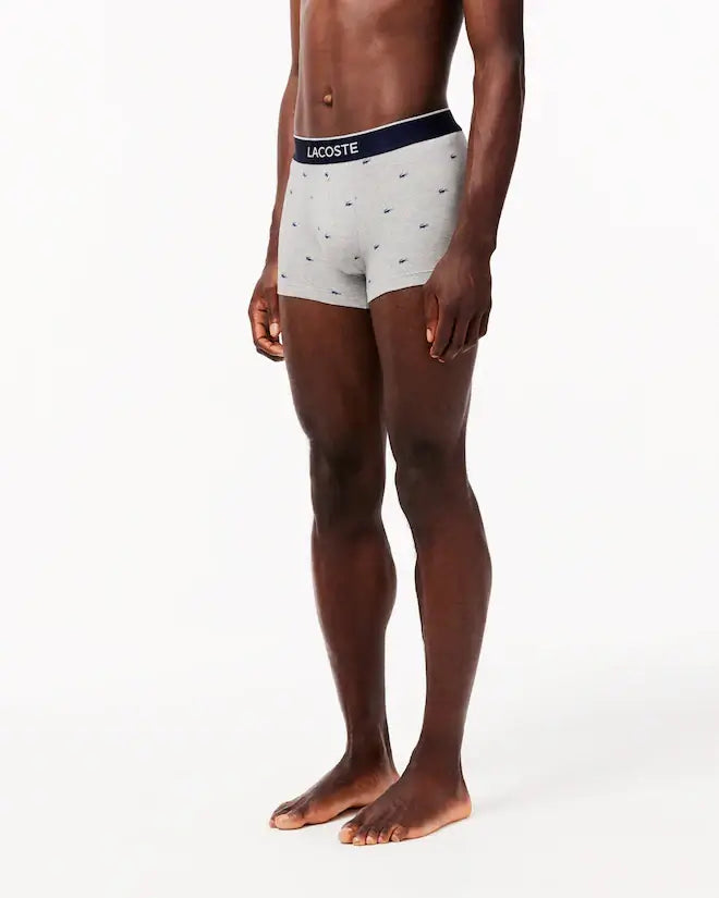 Lacoste 3-Pack Logo 3-Pack Signature Trunks - Khaki Green / Grey Chine / Blue