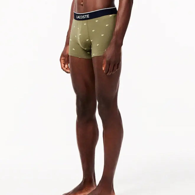 Lacoste 3-Pack Logo 3-Pack Signature Trunks - Khaki Green / Grey Chine / Blue