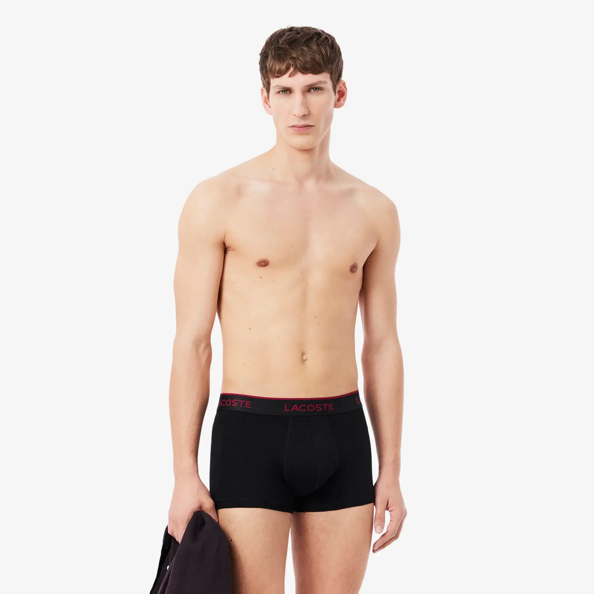 Lacoste 3-Pack Cotton Stretch Trunks – Black/Burgundy/Blue/Grey