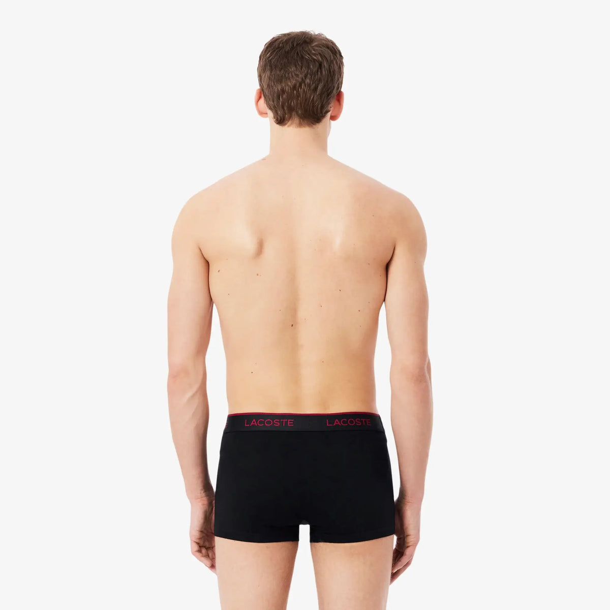 Lacoste 3-Pack Cotton Stretch Trunks – Black/Burgundy/Blue/Grey