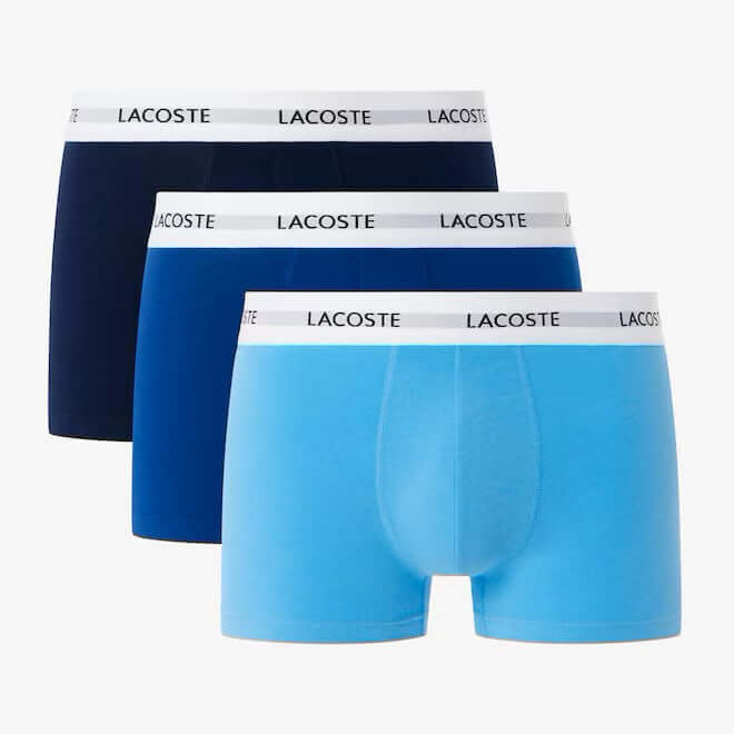 Lacoste 3-Pack Cotton Stretch Trunks - Blue / Navy Blue