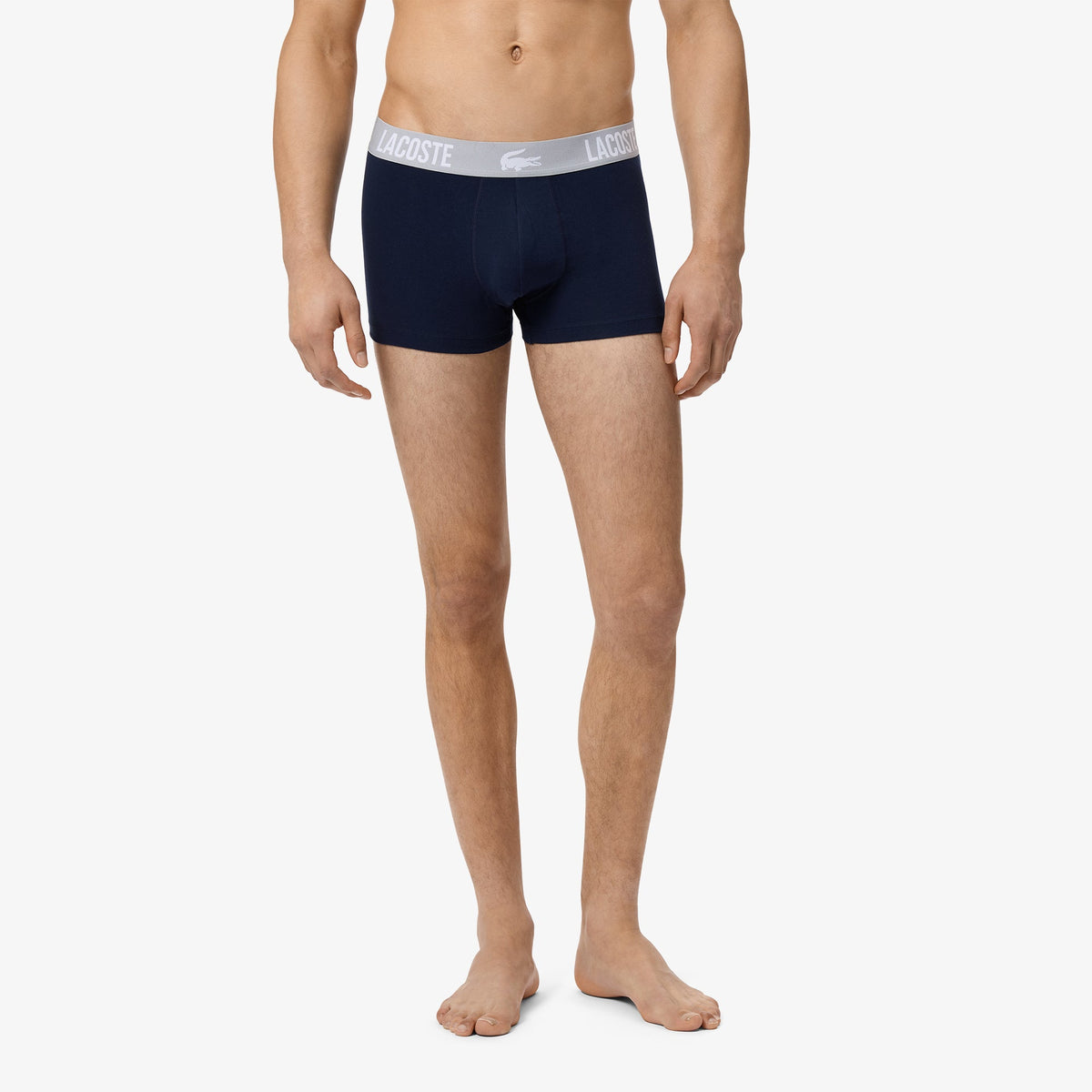 Lacoste 5H9305 navy cotton stretch trunks on model front view