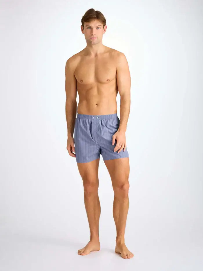 Derek Rose Men’s Premium Felsted 3 Cotton Boxers – Classic Fit Mid Blue