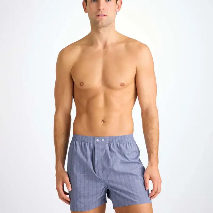 Derek Rose Men’s Premium Felsted 3 Cotton Boxers – Classic Fit Mid Blue