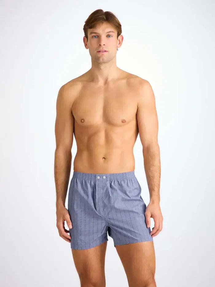 Derek Rose Men’s Premium Felsted 3 Cotton Boxers – Classic Fit Mid Blue
