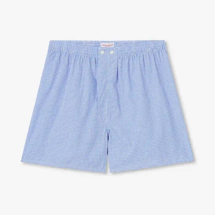 Derek Rose Men’s Luxury Gingham Cotton Boxers – Classic Fit, Light Blue