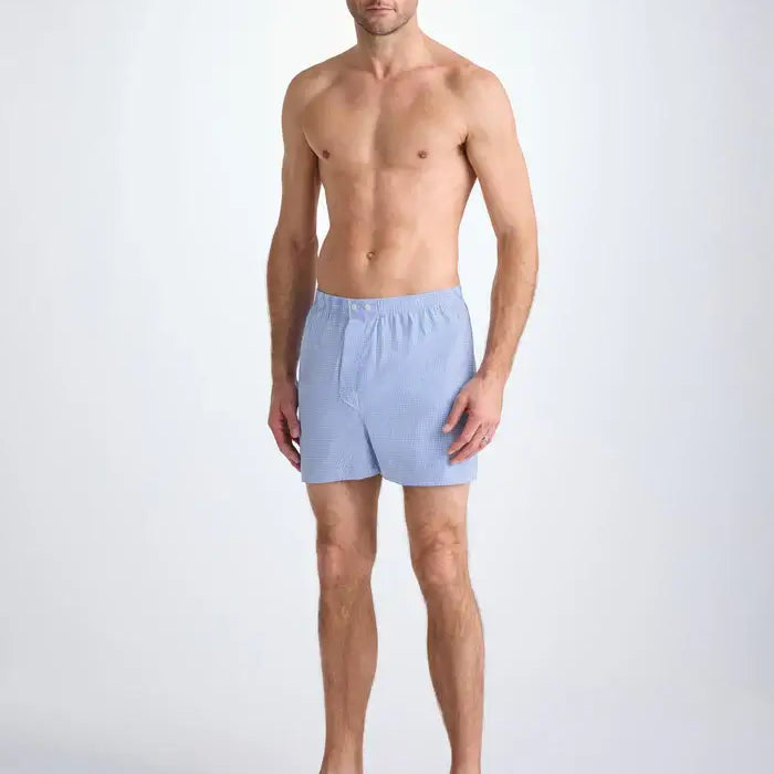 Derek Rose Men’s Luxury Gingham Cotton Boxers – Classic Fit, Light Blue