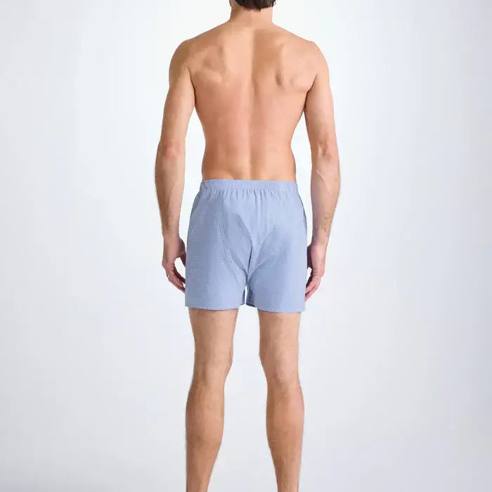 Derek Rose Men’s Luxury Gingham Cotton Boxers – Classic Fit, Light Blue