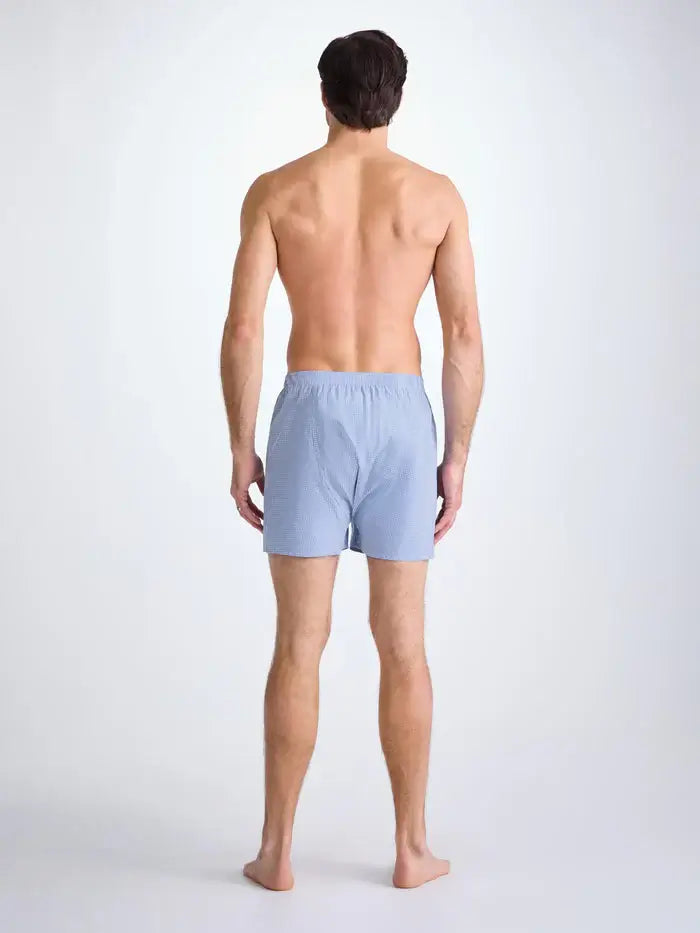 Derek Rose Men’s Luxury Gingham Cotton Boxers – Classic Fit, Light Blue