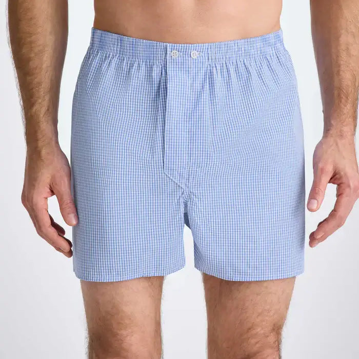 Derek Rose Men’s Luxury Gingham Cotton Boxers – Classic Fit, Light Blue