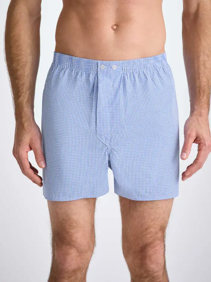 Derek Rose Men’s Luxury Gingham Cotton Boxers – Classic Fit, Light Blue