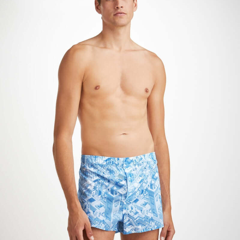 Derek Rose Men's Modern Fit Boxers Ledbury 70 Cotton Batiste Blue