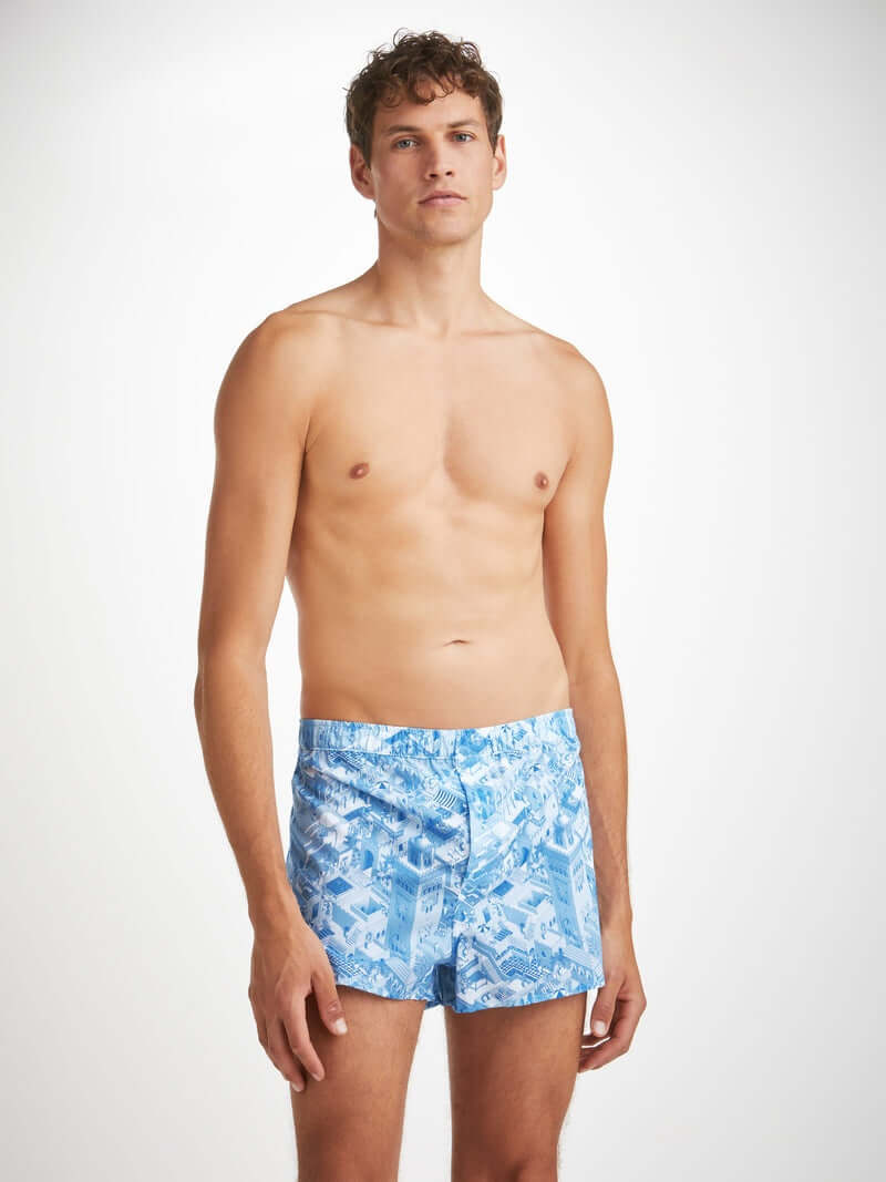 Derek Rose Men's Modern Fit Boxers Ledbury 70 Cotton Batiste Blue