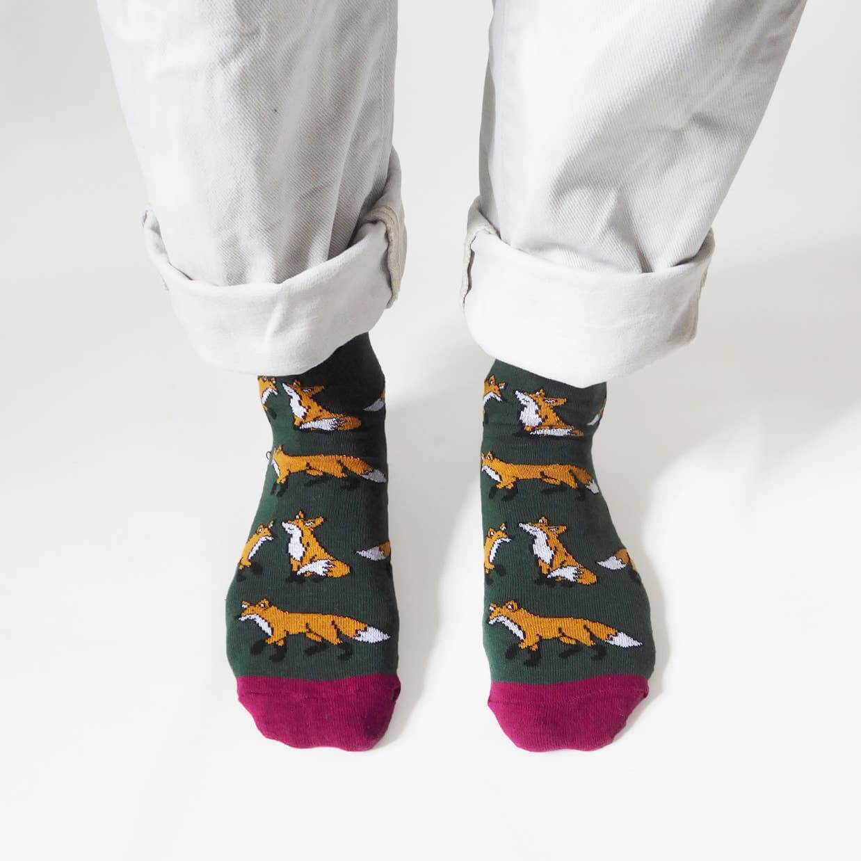 Bare Kind Socks - Save The Foxes Bamboo Socks, Green