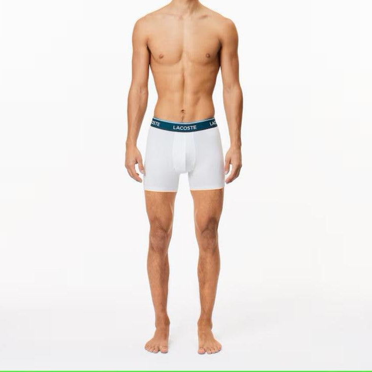 Lacoste Men's Stretch Cotton Boxer Briefs 3 Pack- Black / White / Grey Chine NUA