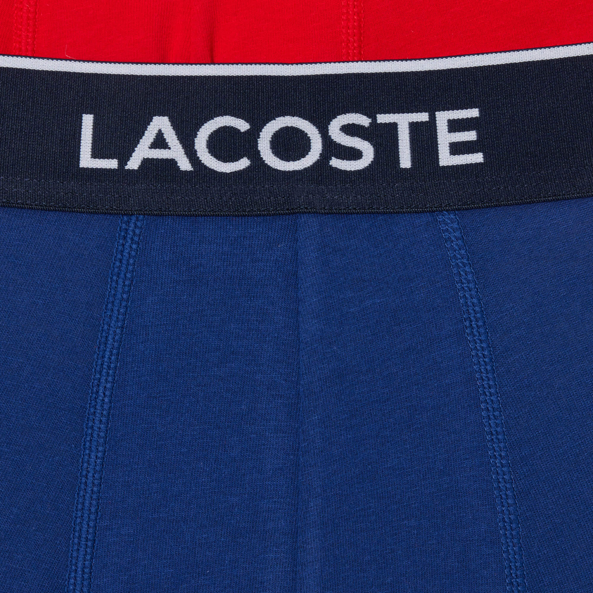 Lacoste Men's Stretch Cotton Boxer Briefs 3 Pack- Navy Blue / Red / Blue