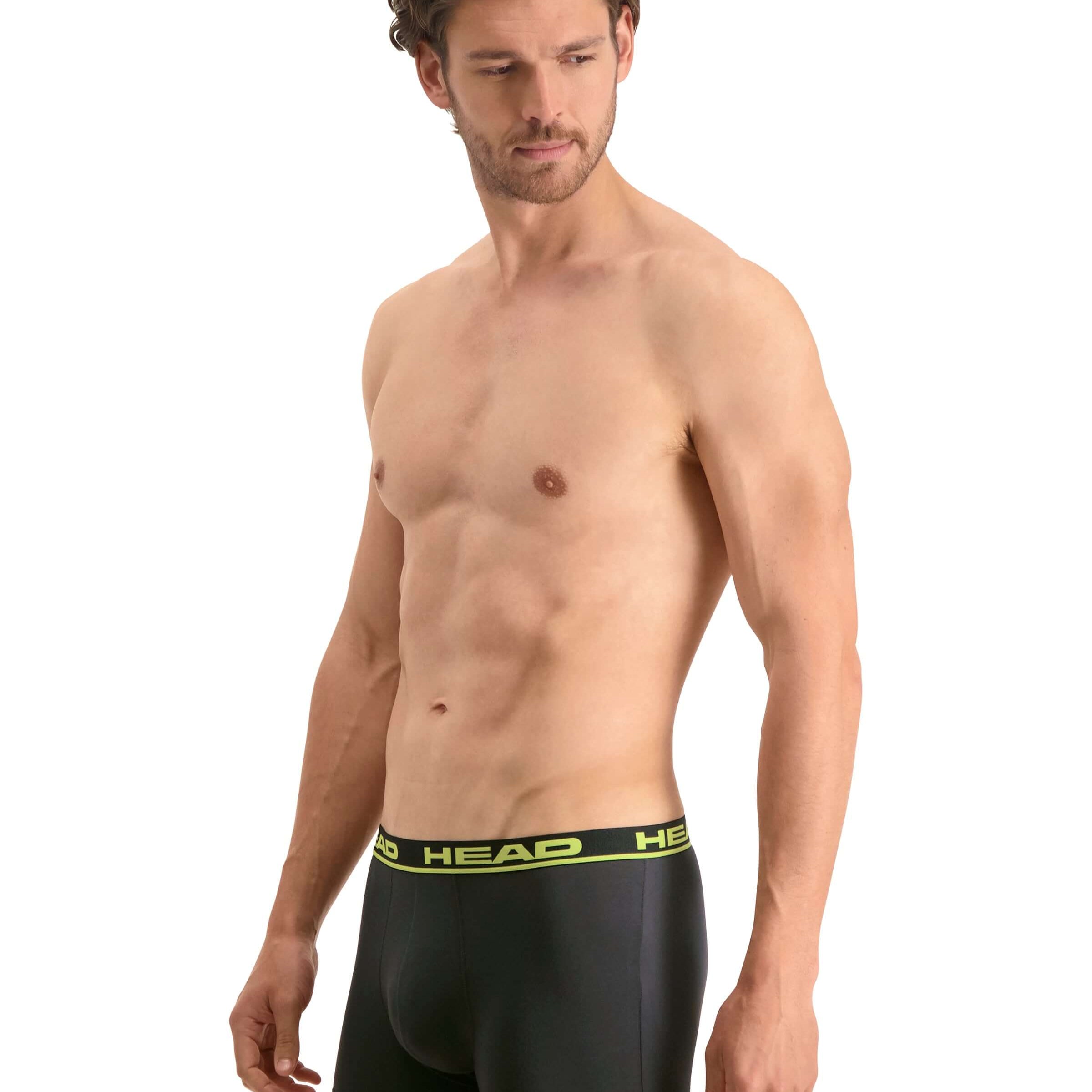 Head Mens 2 Pack Cotton Stretch Boxer Briefs - Grey/Yellow Underwear