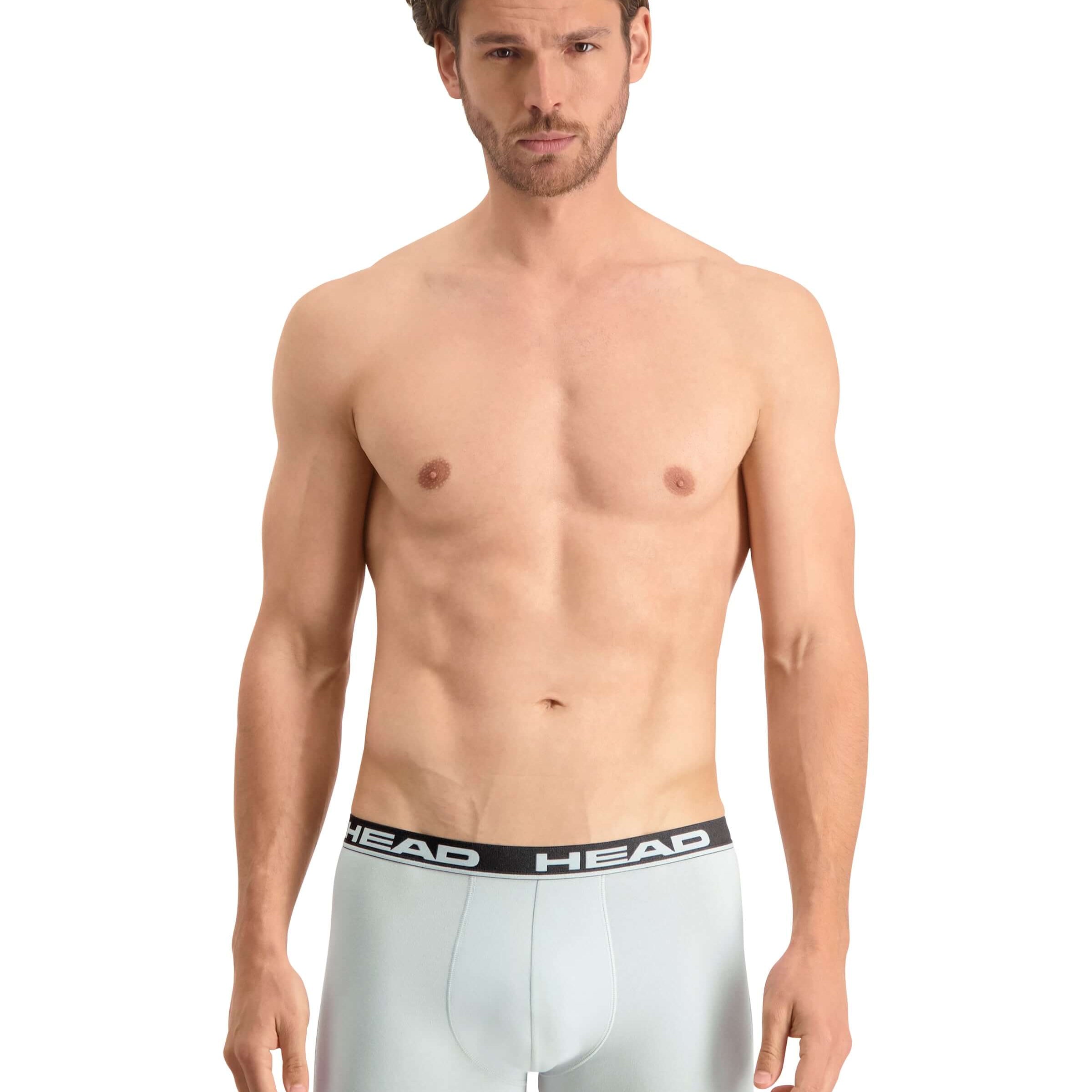 Head Mens 2 Pack Cotton Stretch Boxer Briefs -Middle Grey Melange