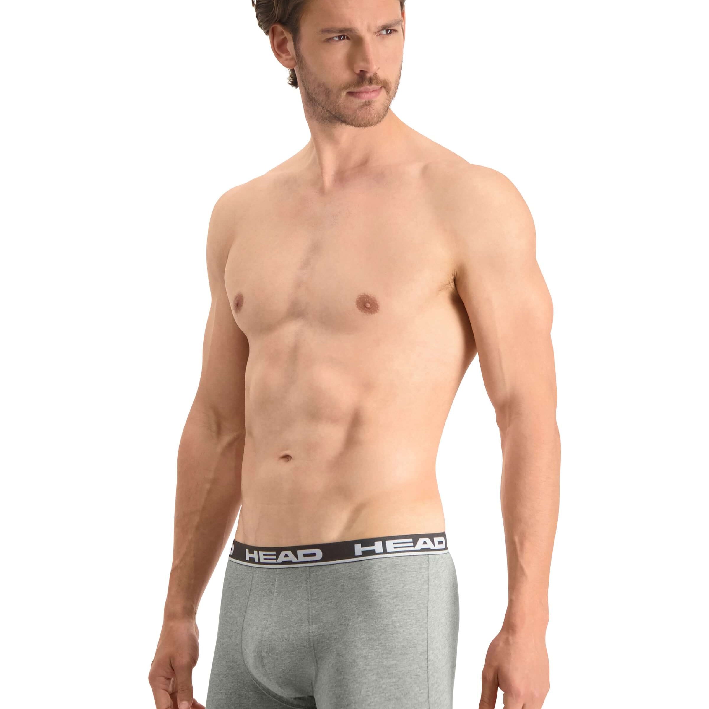 Head Mens 2 Pack Cotton Stretch Boxer Briefs -Middle Grey Melange