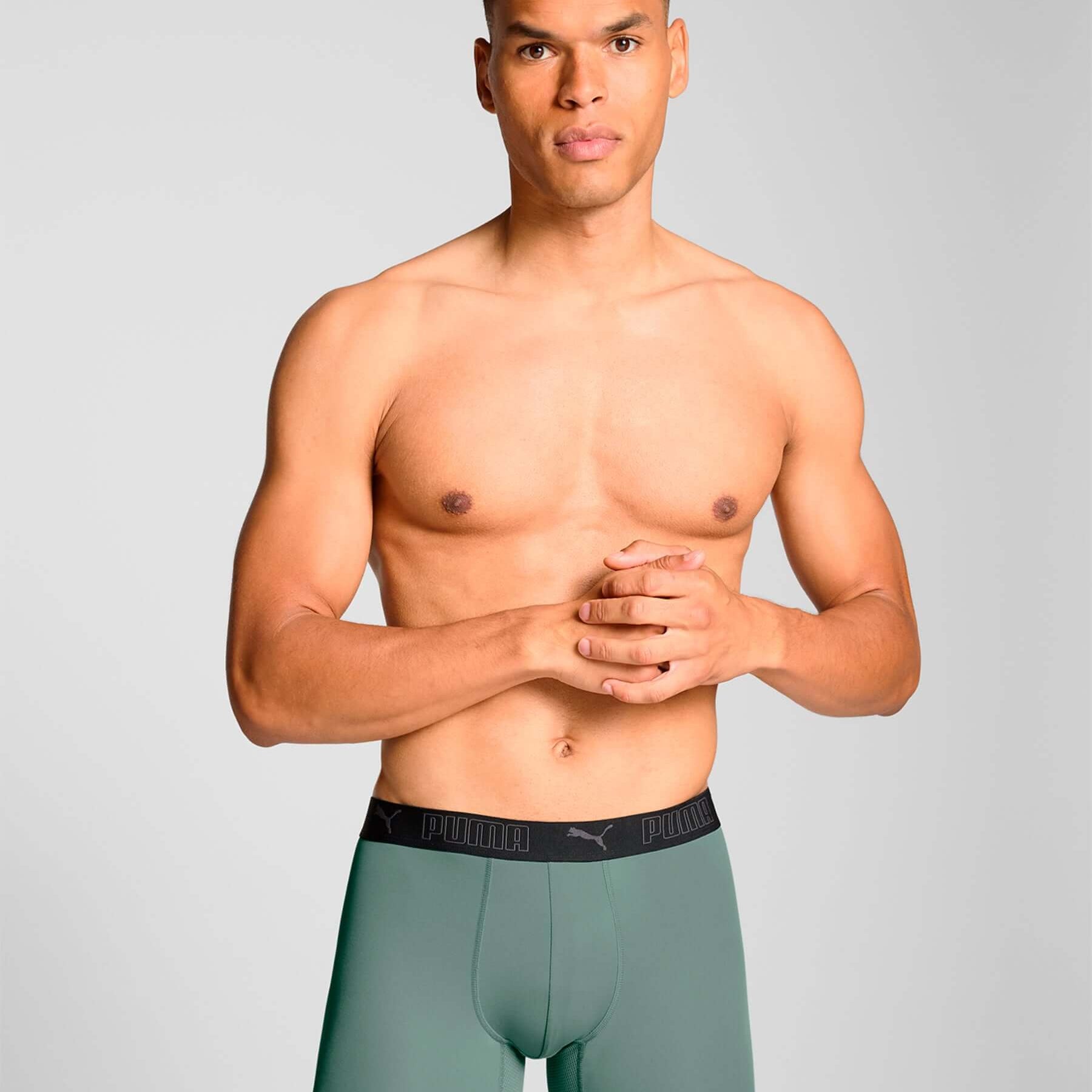 Puma Sports Microfiber 2 Pack Long Boxers - Dark Sage / Black