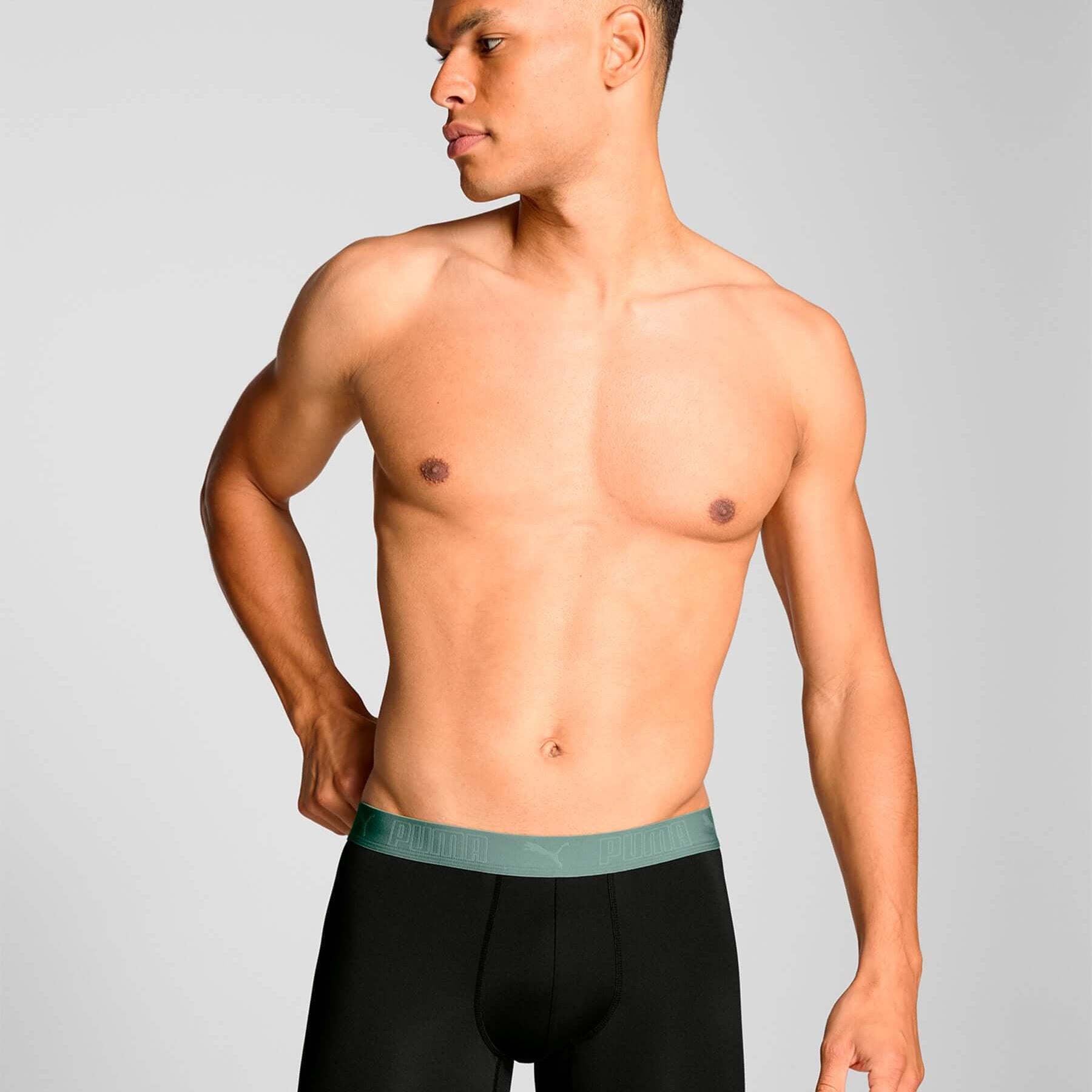 Puma Sports Microfiber 2 Pack Long Boxers - Dark Sage / Black
