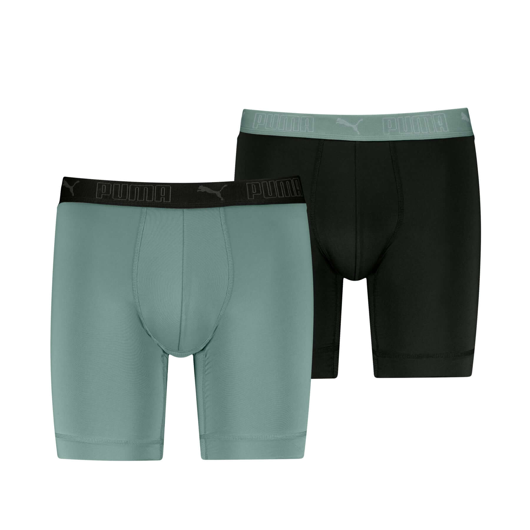 Puma Sports Microfiber 2 Pack Long Boxers - Dark Sage / Black