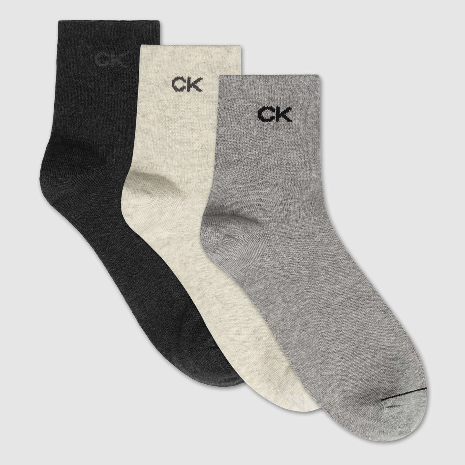 Calvin Klein 3 Pack Short Socks - One Size, Mid Grey Melange