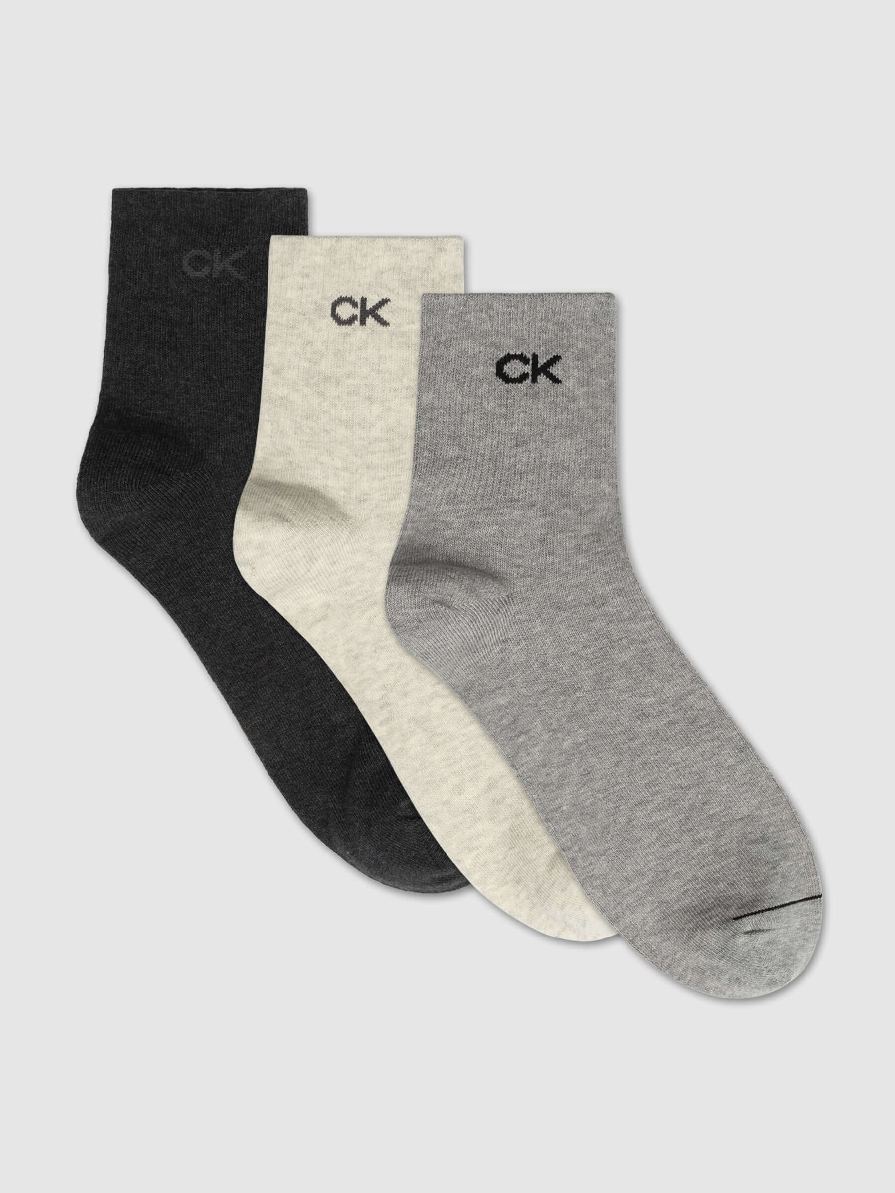 Calvin Klein 3 Pack Short Socks - One Size, Mid Grey Melange