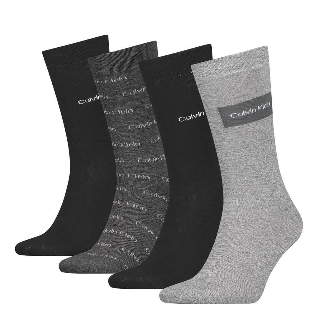 Calvin Klein 4 Pairs Of Socks Box With All Over Logo - Black Combo - Gift Pack