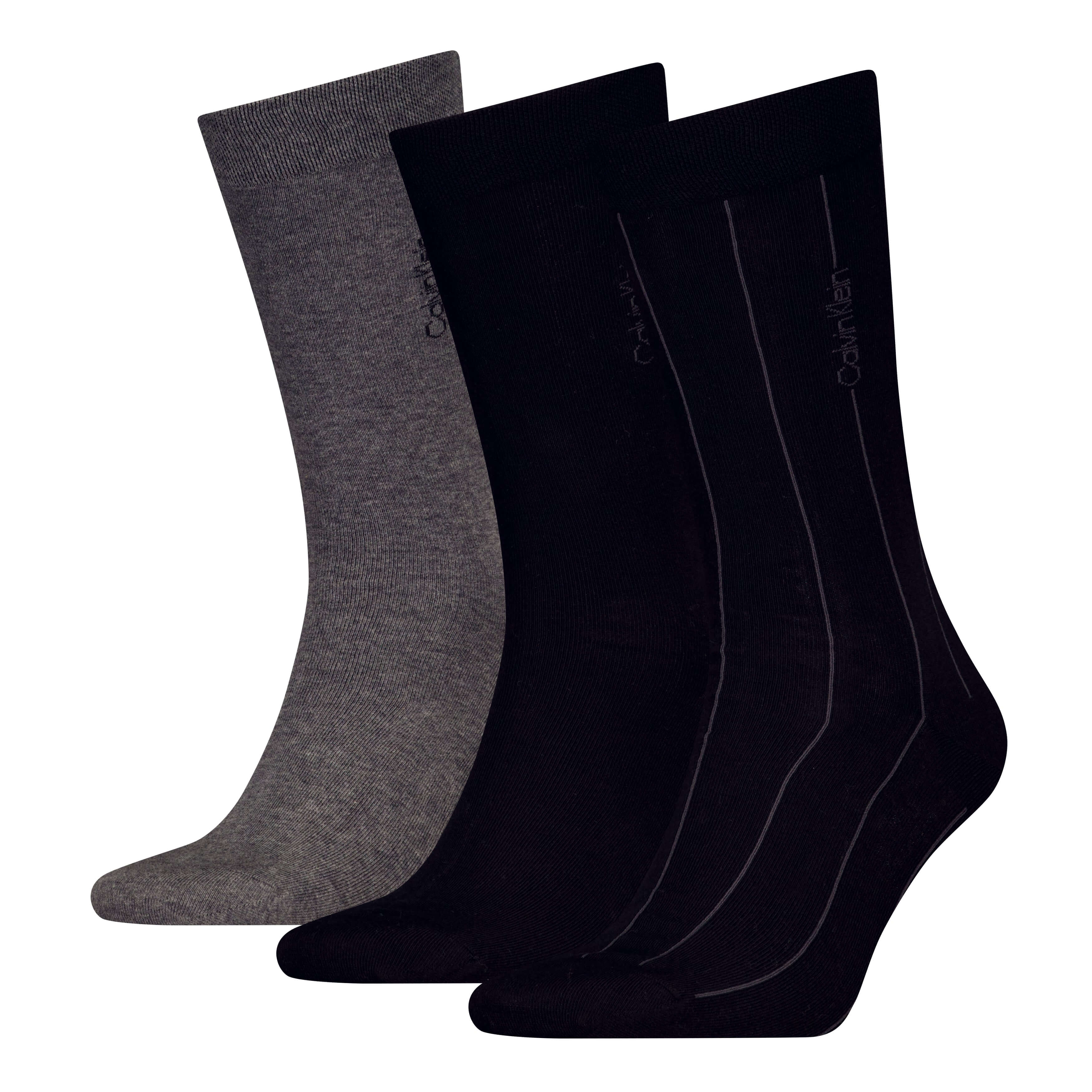 Calvin Klein 3 Pack Stripe Crew Socks Gift Box | Black, Grey Melange