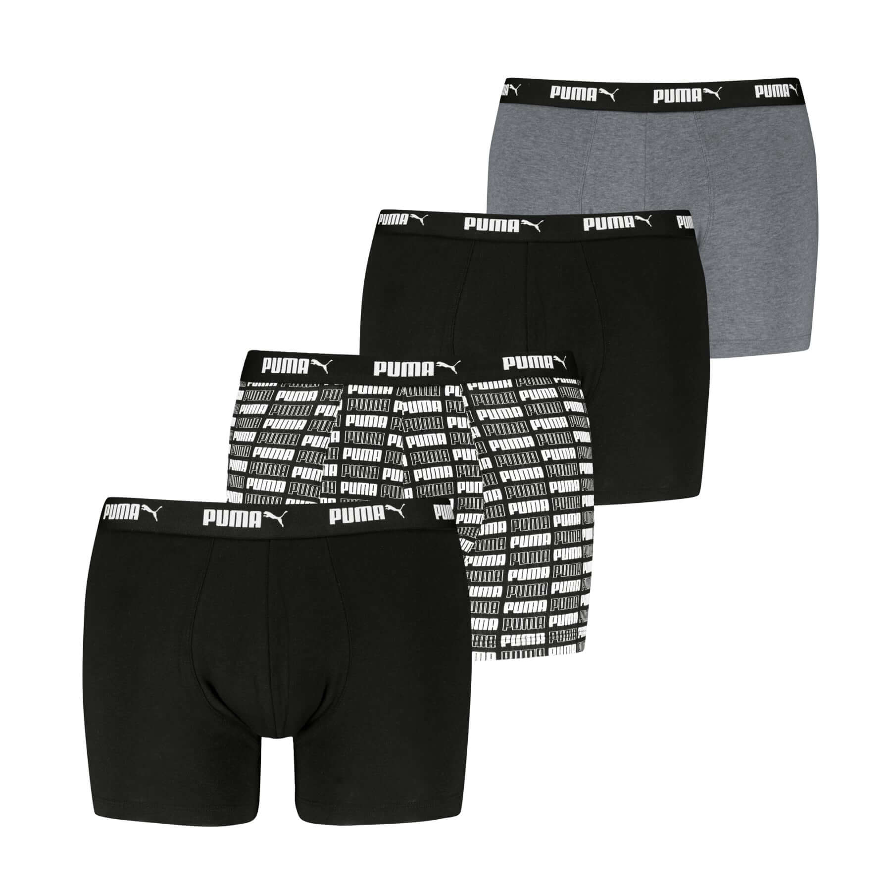 Puma Men’s Cotton Stretch Boxers 4 Pack – Black, Printed Logo