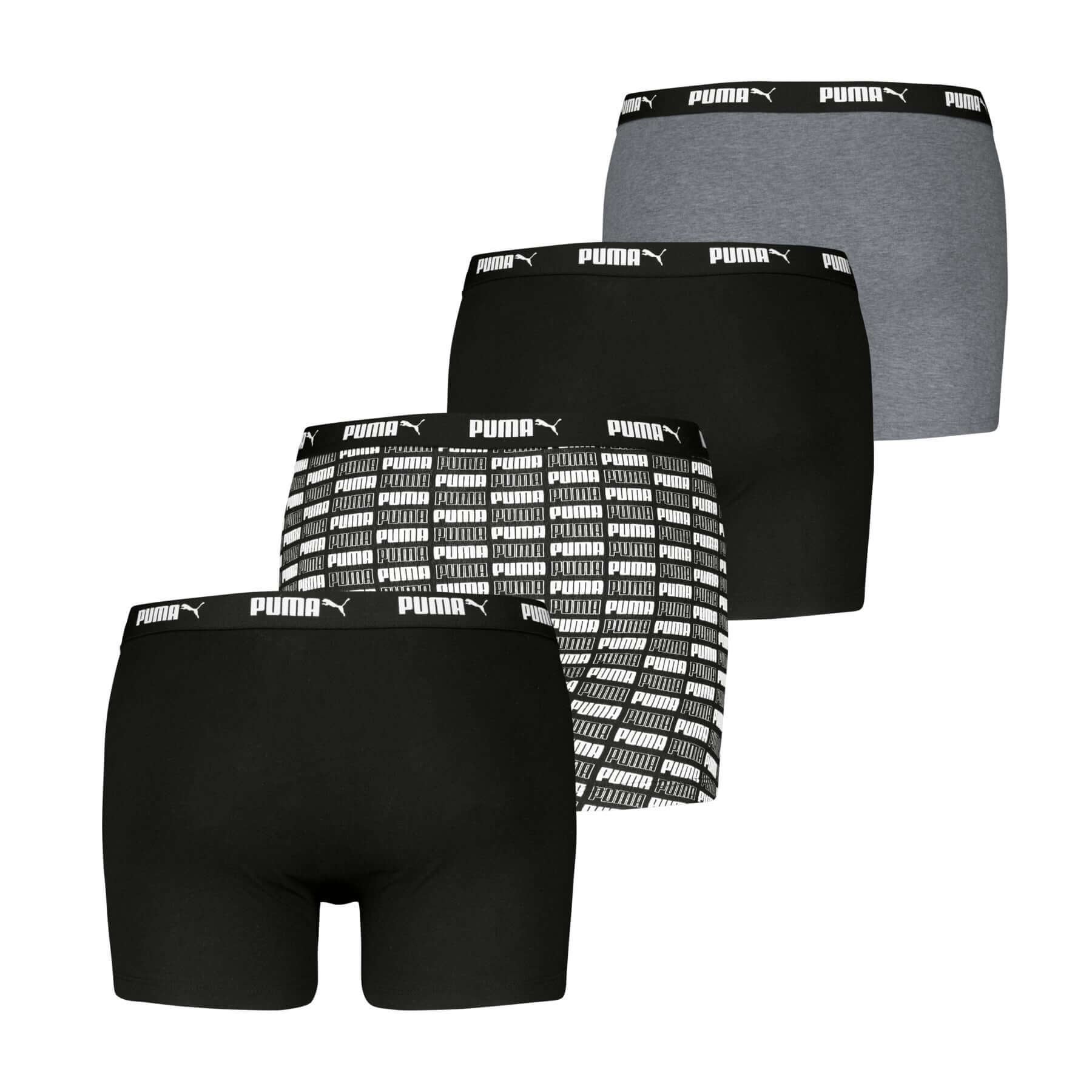 Puma Men’s Cotton Stretch Boxers 4 Pack – Black, Printed Logo