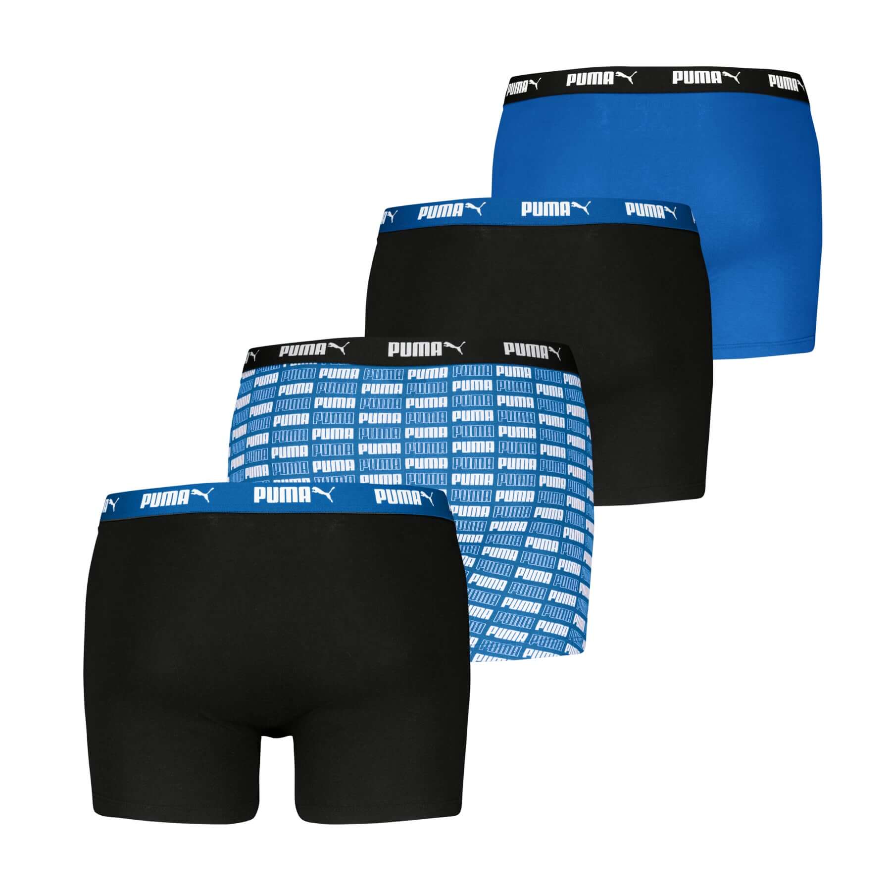 Puma Men’s Cotton Stretch Boxers 4 Pack –Blue, Printed Logo