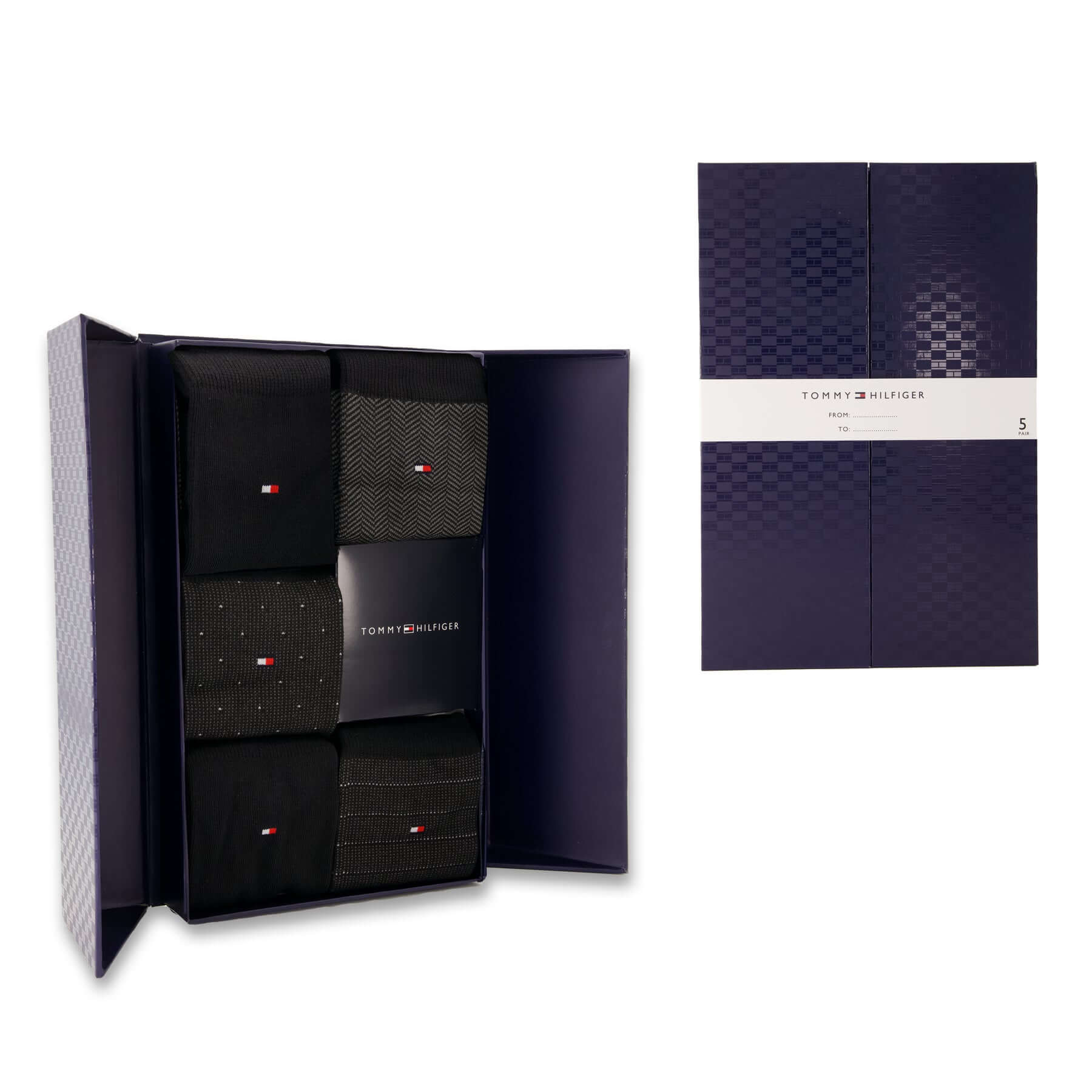 Tommy Hilfiger Men’s 5 Pack Herringbone Crew Socks Gift Box – Black, Navy & Jeans