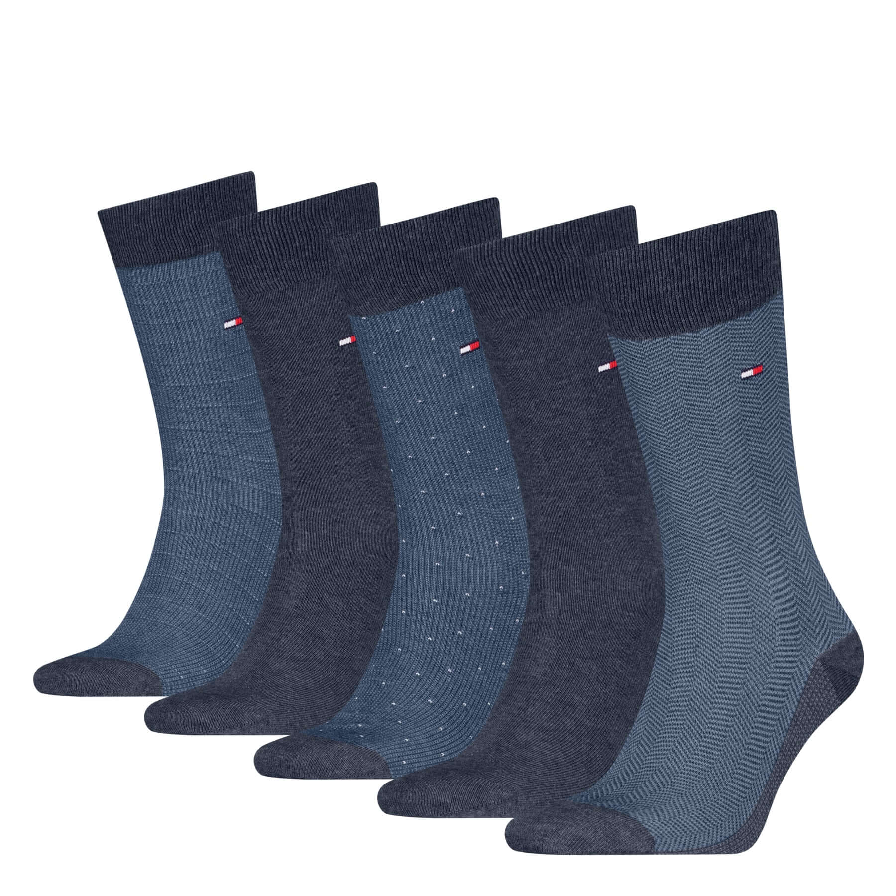Tommy Hilfiger Men’s 5 Pack Herringbone Crew Socks Gift Box – Black, Navy & Jeans