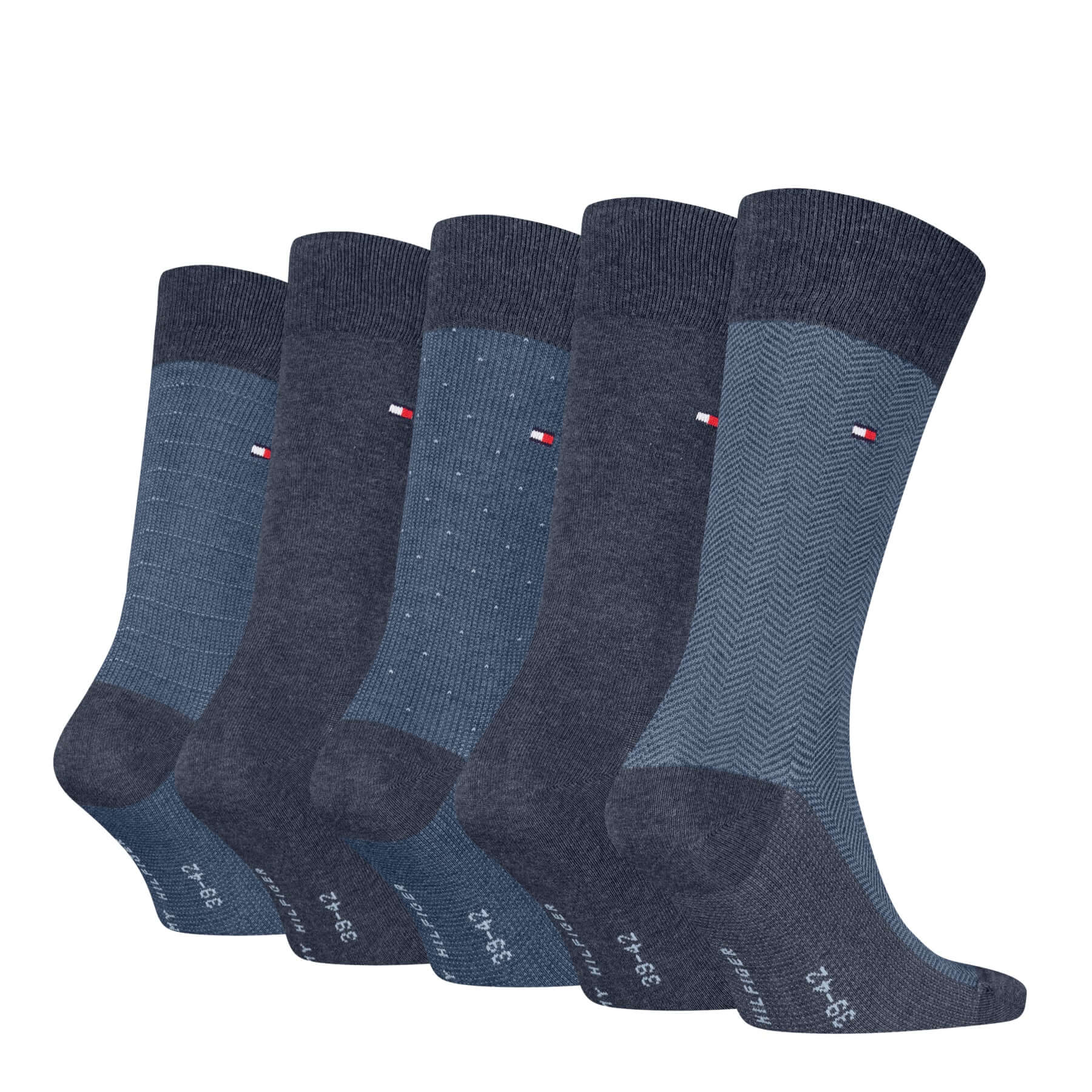 Tommy Hilfiger Men’s 5 Pack Herringbone Crew Socks Gift Box – Black, Navy & Jeans