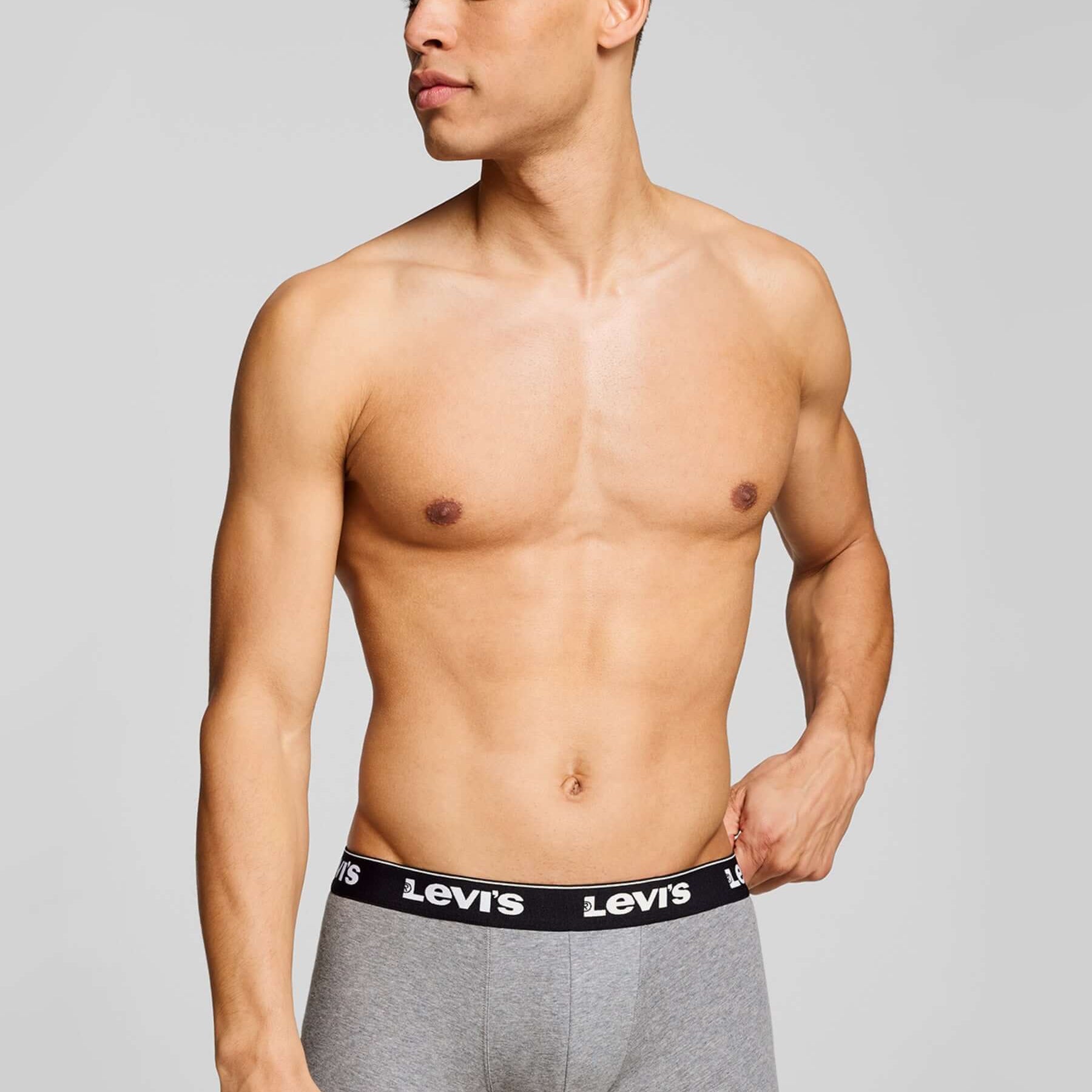 Levi's Men's 3 Pack Repeat Logo Cotton Stretch Boxer Briefs – Grey / Black