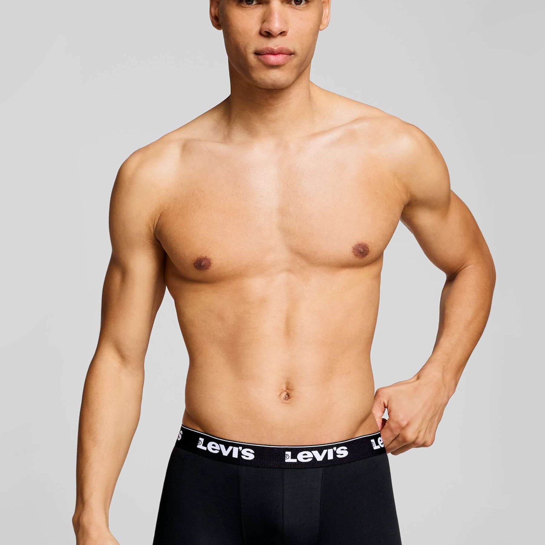 Levi's Men's 3 Pack Repeat Logo Cotton Stretch Boxer Briefs – Grey / Black