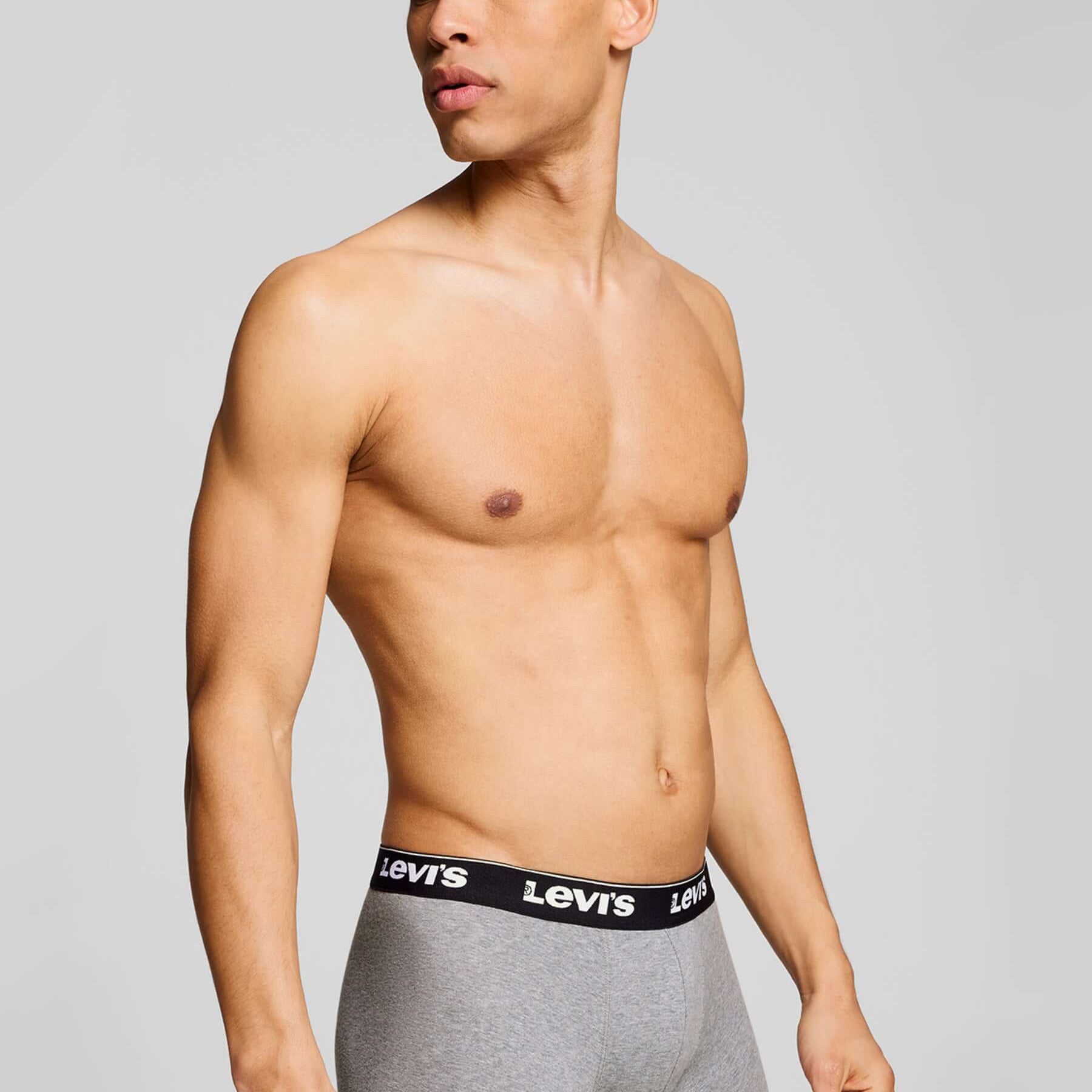 Levi's Men's 3 Pack Repeat Logo Cotton Stretch Boxer Briefs – Grey / Black
