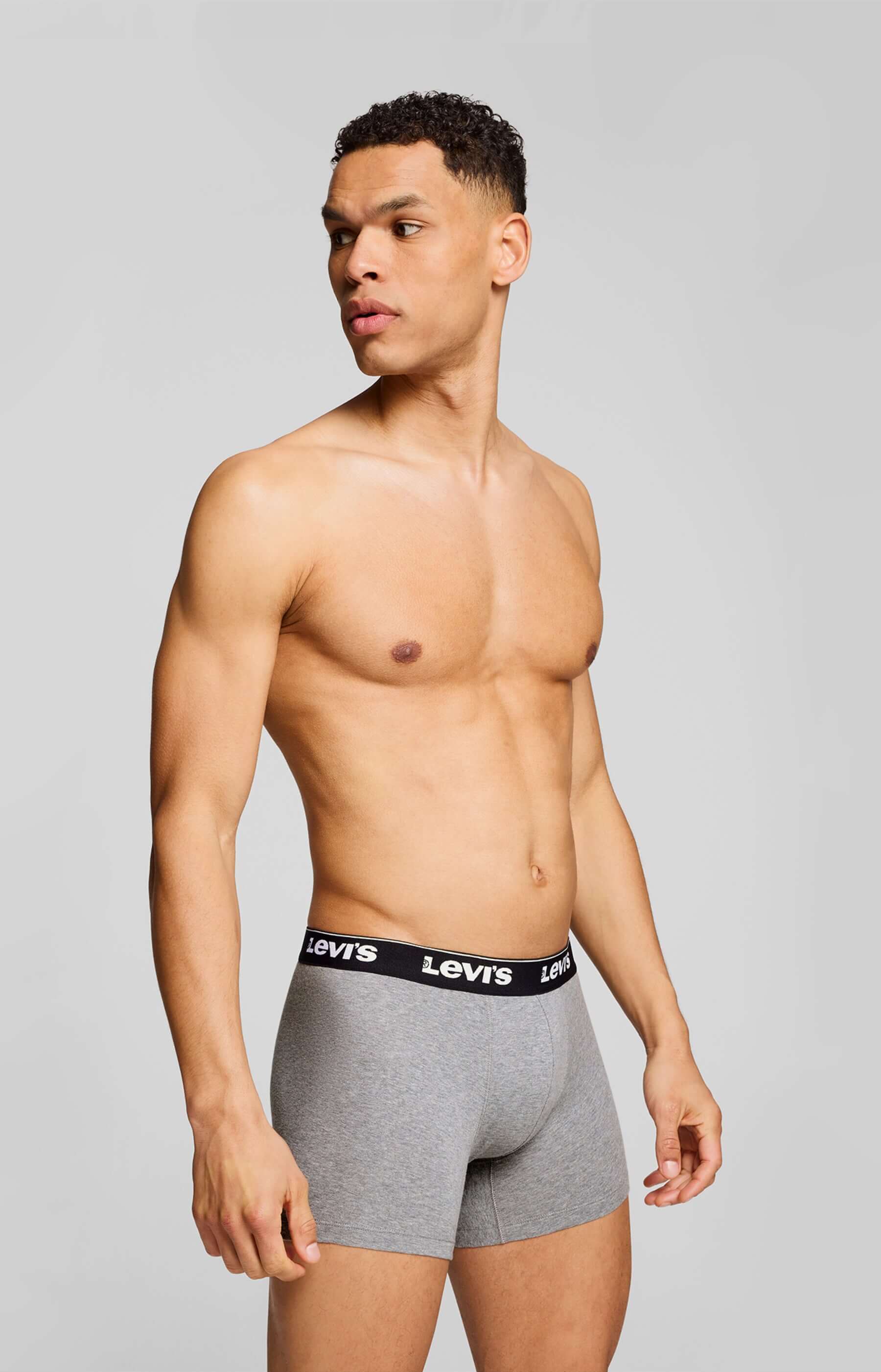 Levi's Men's 3 Pack Repeat Logo Cotton Stretch Boxer Briefs – Grey / Black