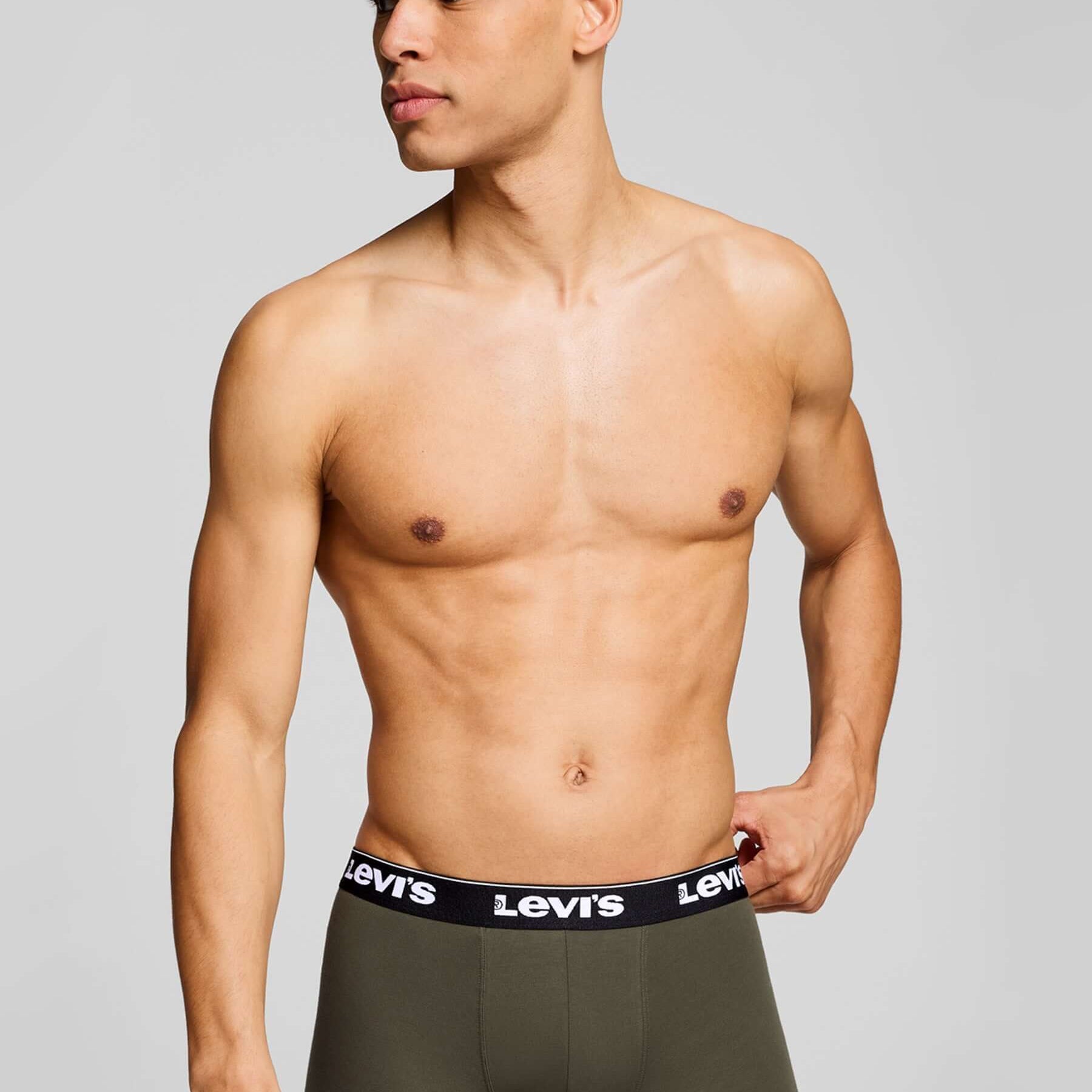 Levi's Men's 3 Pack Repeat Logo Boxer Briefs – Cotton Stretch Underwear, Khakhi / Black