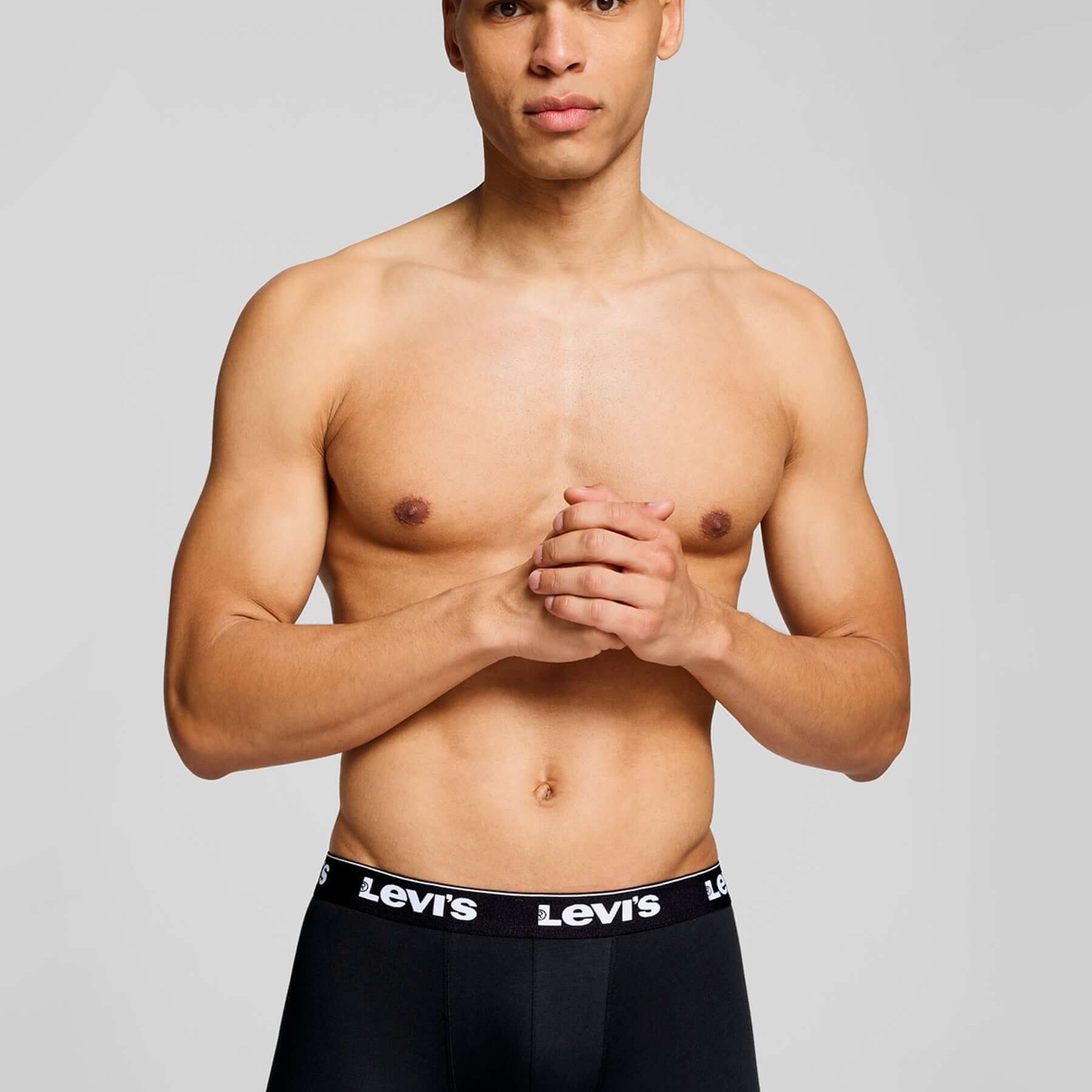 Levi's Men's 3 Pack Repeat Logo Boxer Briefs – Cotton Stretch Underwear, Khakhi / Black