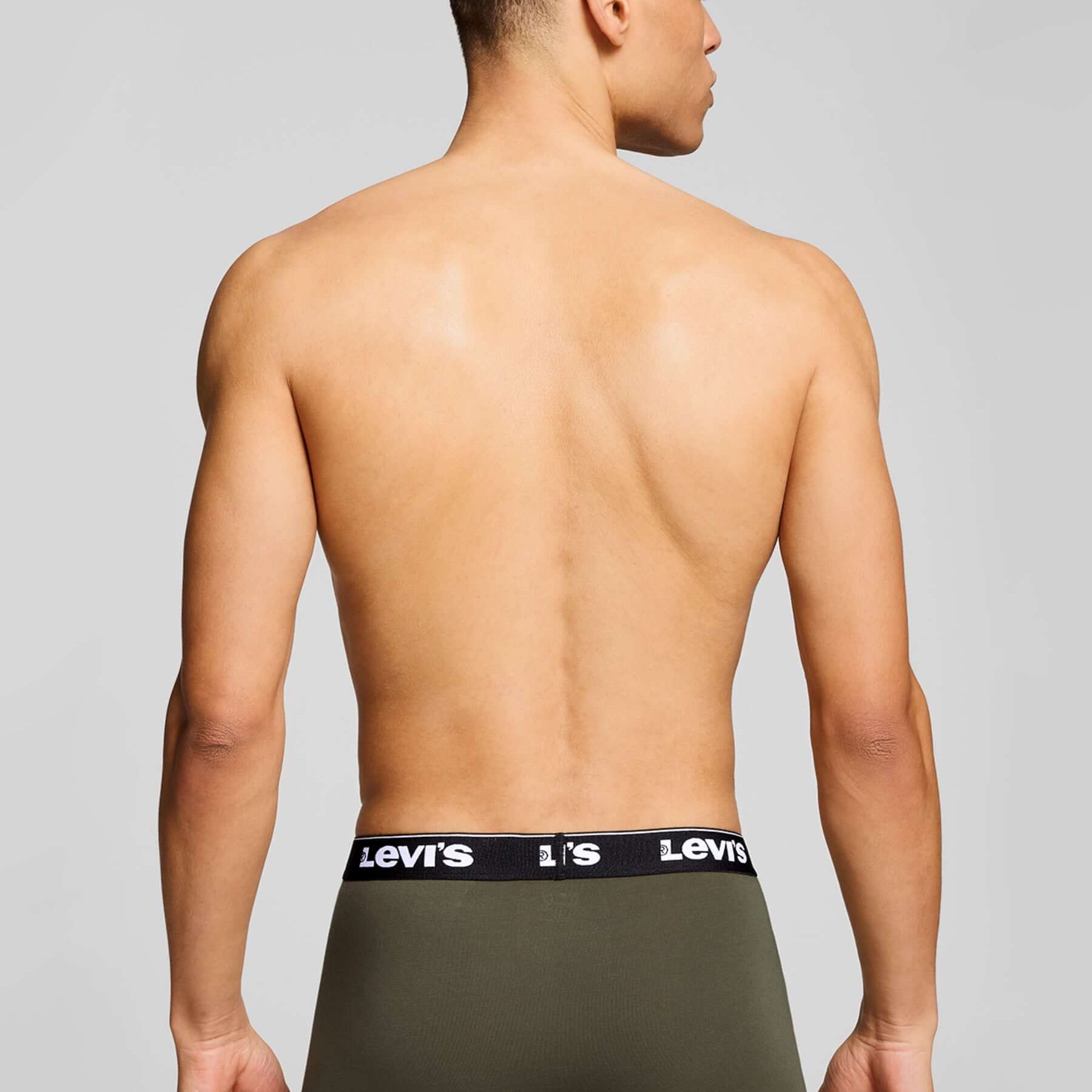 Levi's Men's 3 Pack Repeat Logo Boxer Briefs – Cotton Stretch Underwear, Khakhi / Black