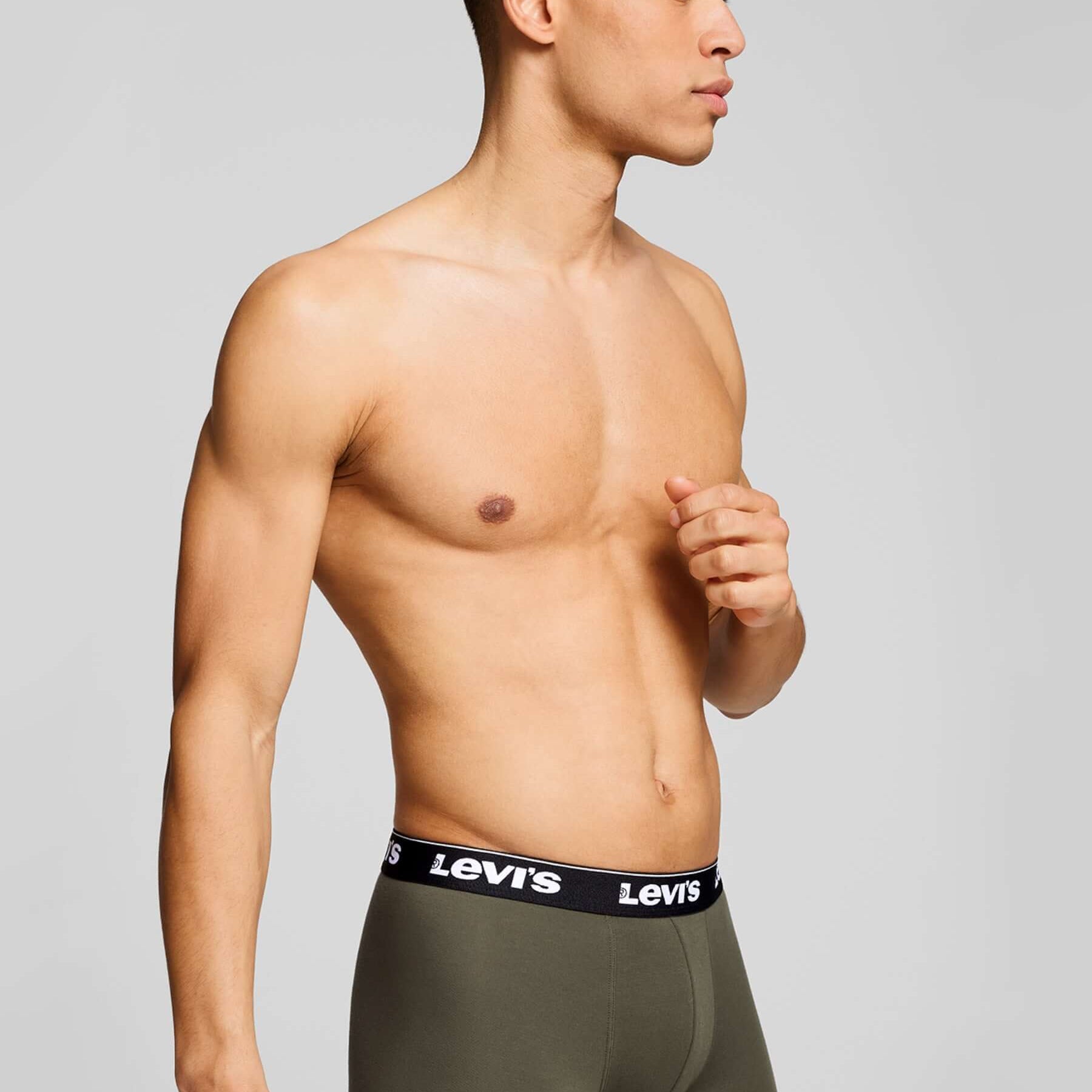 Levi's Men's 3 Pack Repeat Logo Boxer Briefs – Cotton Stretch Underwear, Khakhi / Black