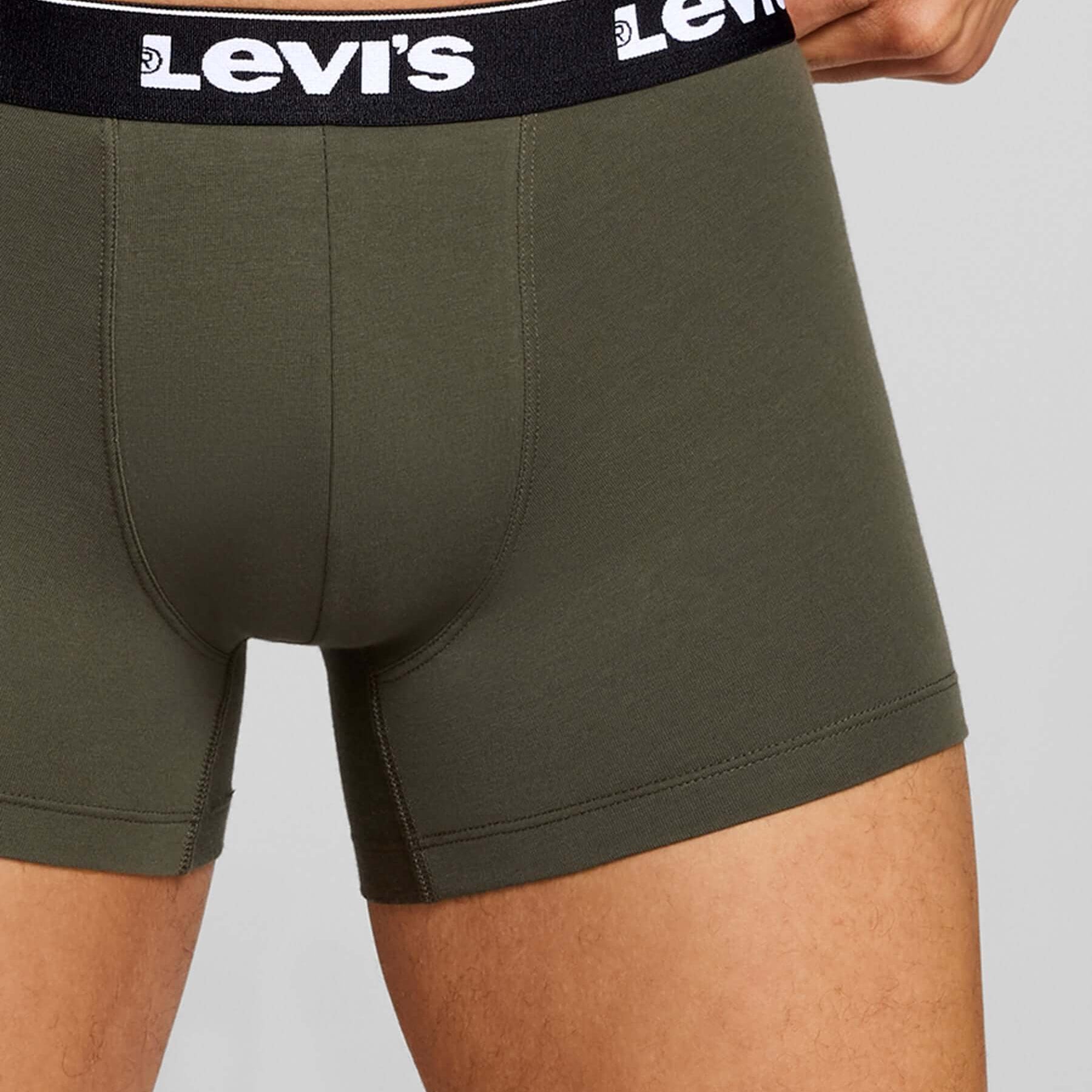 Levi's Men's 3 Pack Repeat Logo Boxer Briefs – Cotton Stretch Underwear, Khakhi / Black