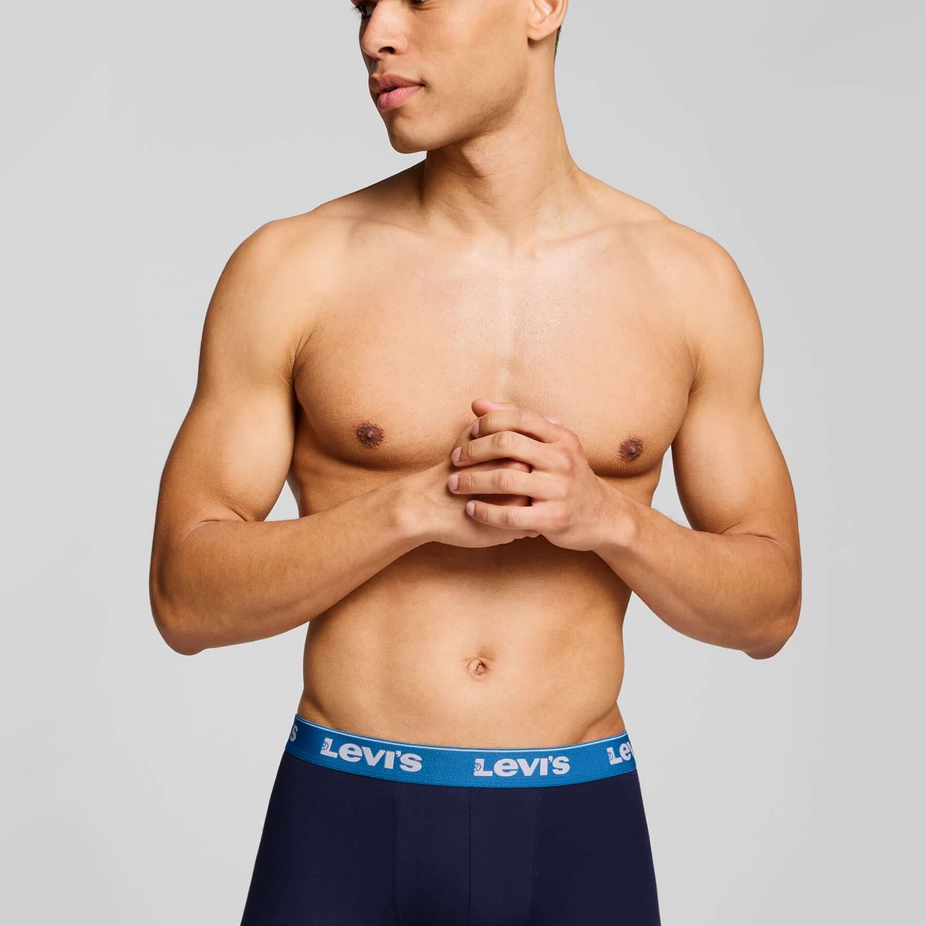 Levi's Men's 3 Pack Repeat Logo Cotton Stretch Boxer Briefs – Blue