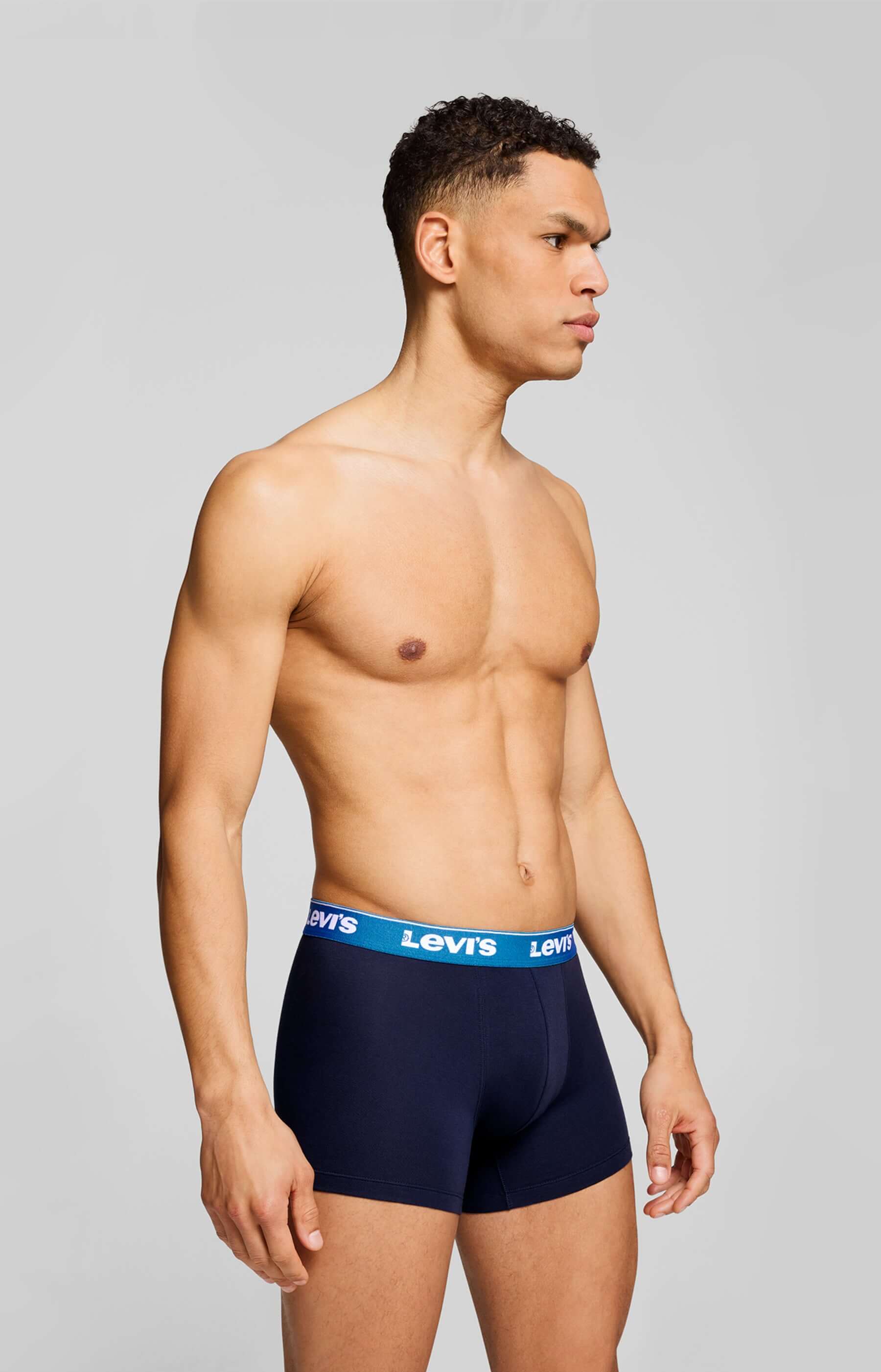 Levi's Men's 3 Pack Repeat Logo Cotton Stretch Boxer Briefs – Blue