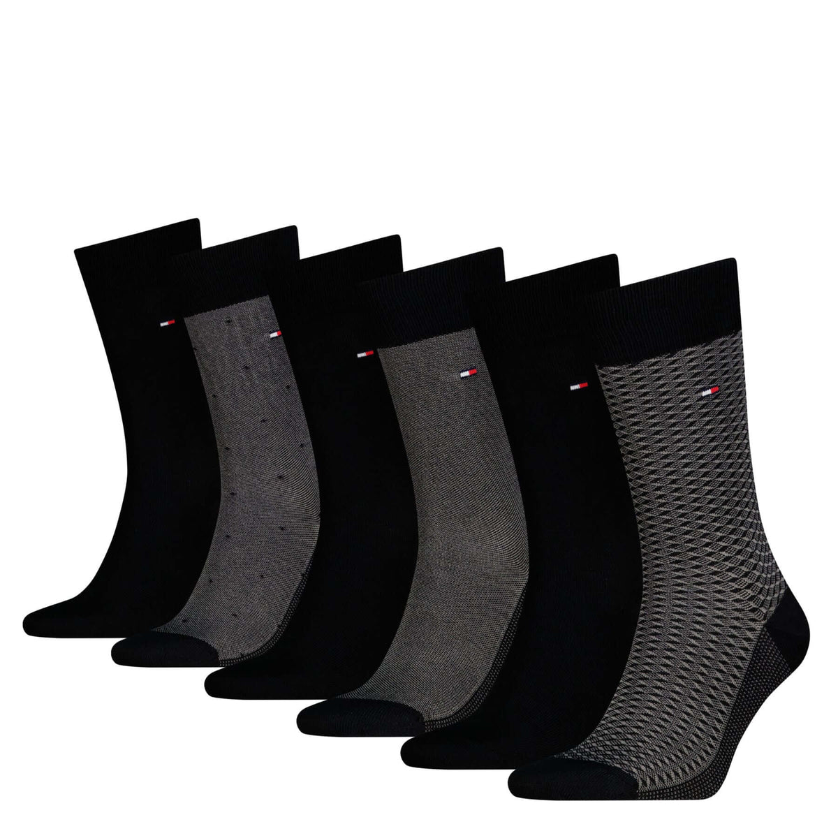 Tommy Hilfiger Men's 6 Pack Birdseye Crew Socks Gift Tin - Black