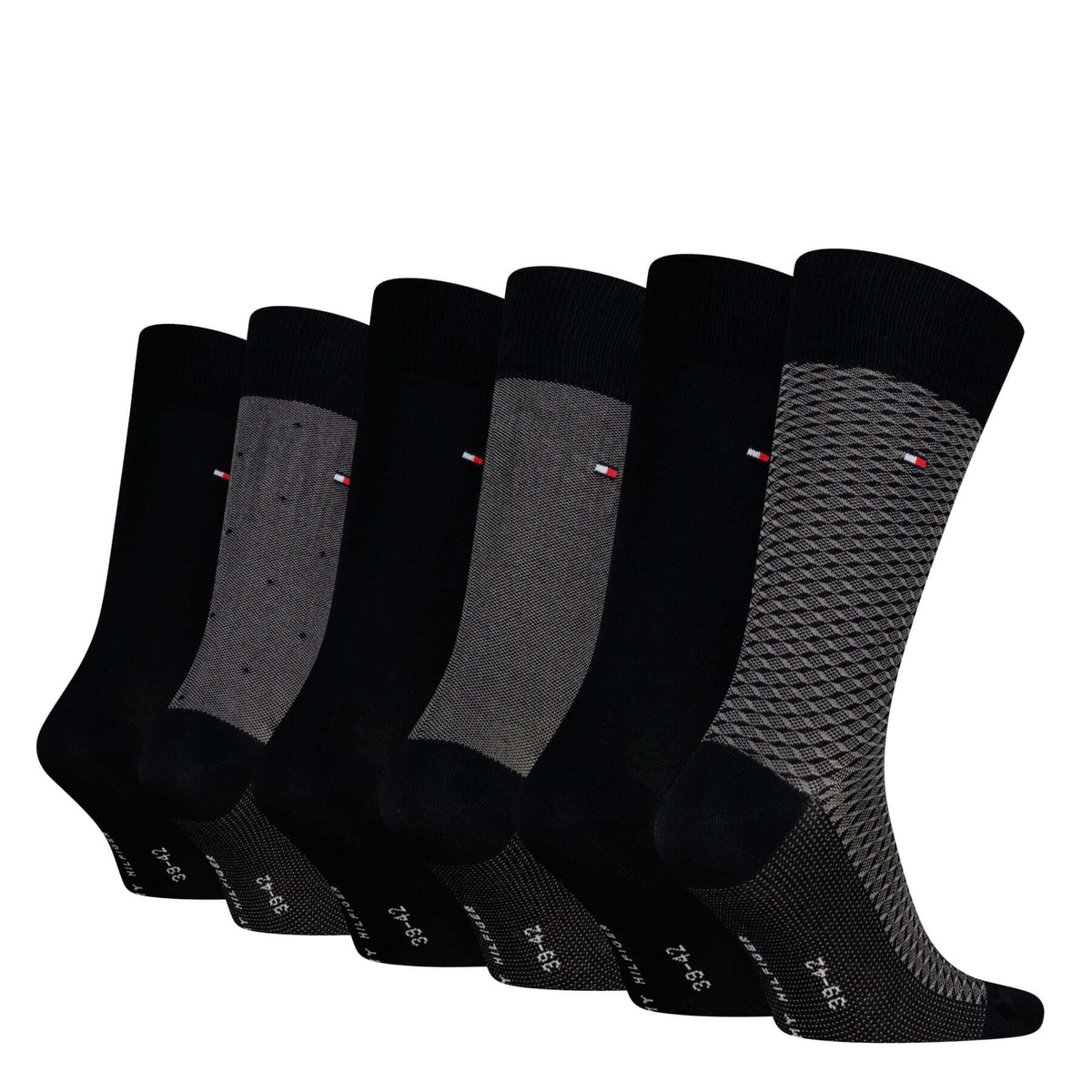Tommy Hilfiger Men's 6 Pack Birdseye Crew Socks Gift Tin - Black