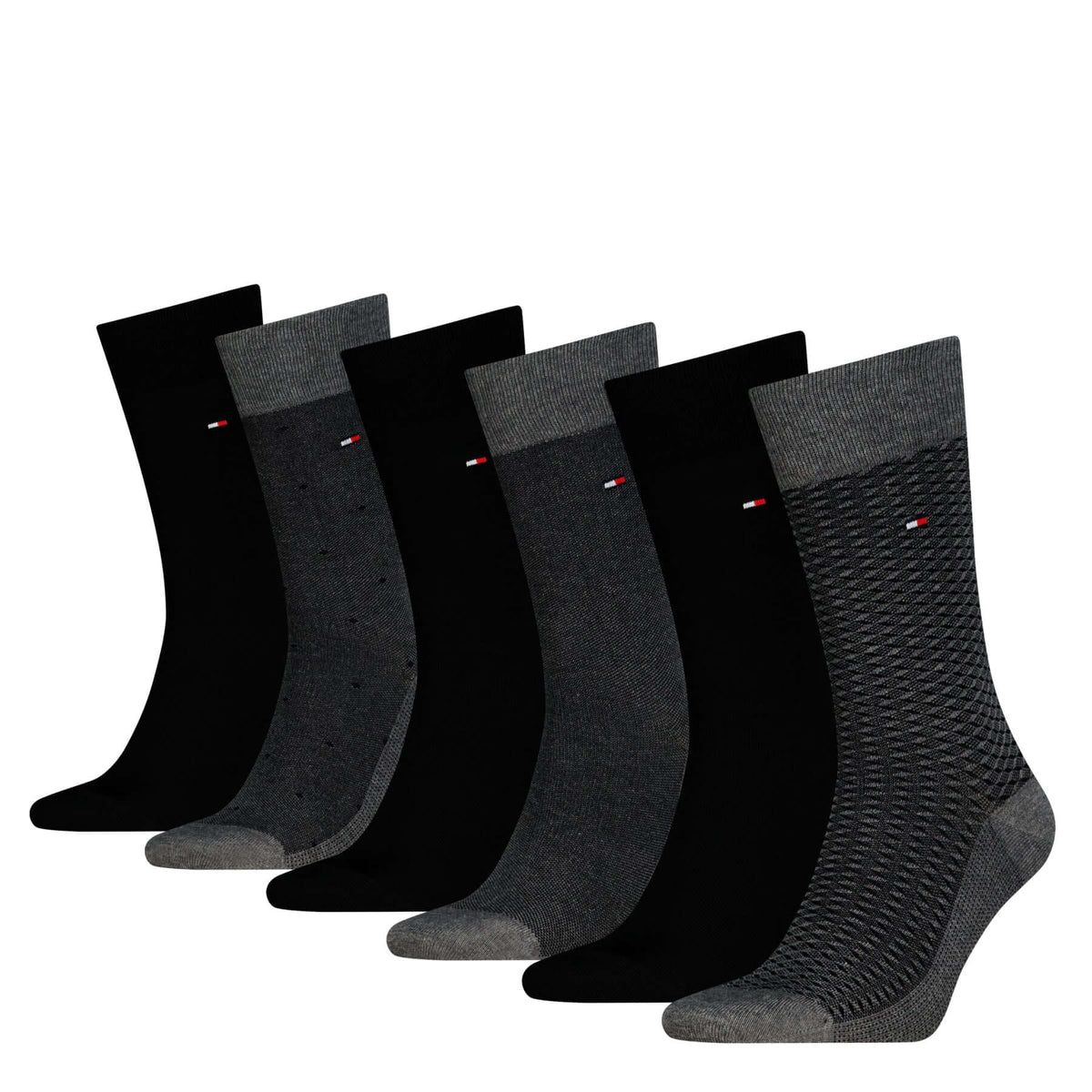Tommy Hilfiger Men's 6 Pack Birdseye Crew Socks Gift Tin - Dark Grey Melange